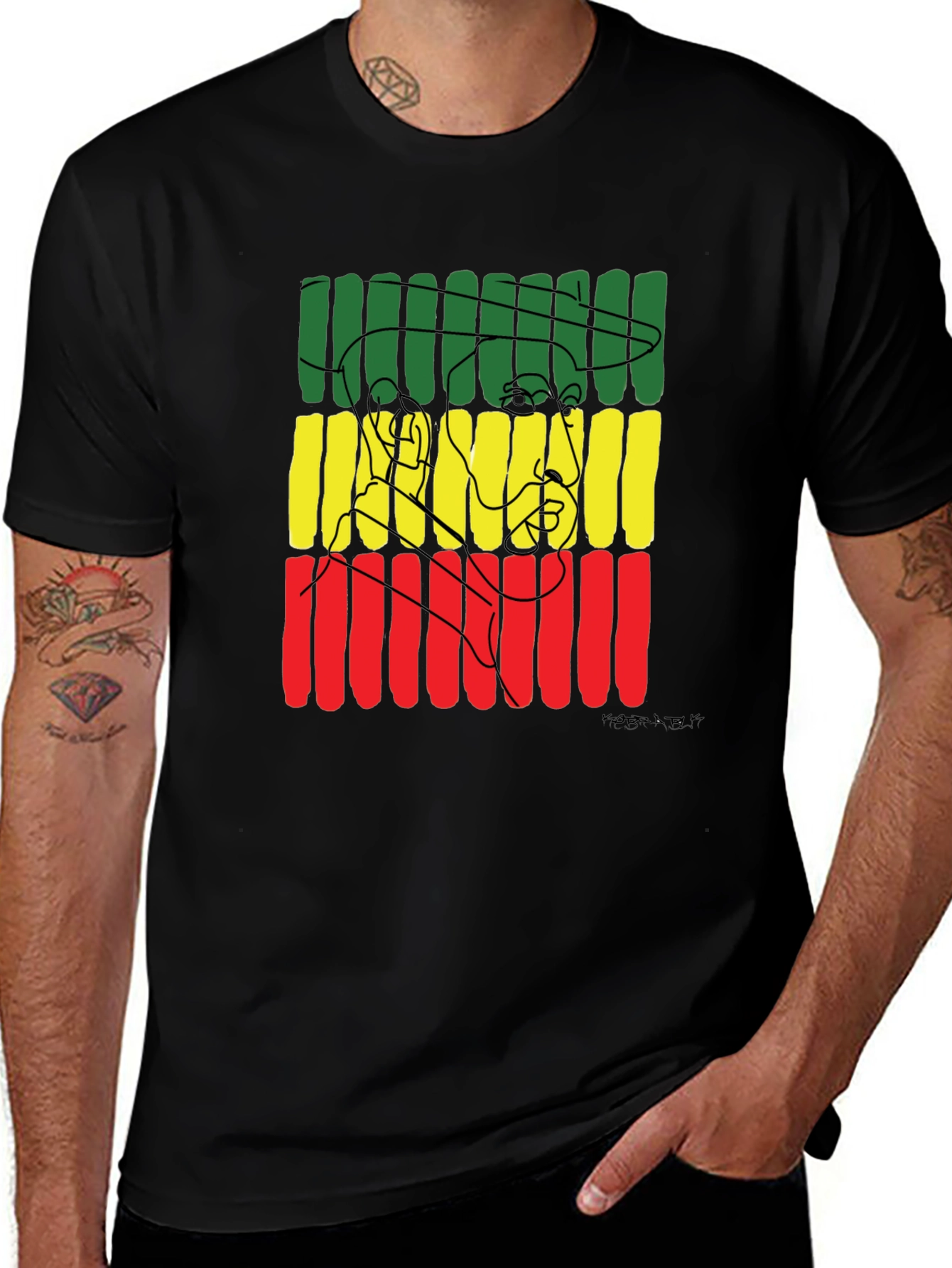 Variant 28 of Rasta Man Graphic Tee - Black