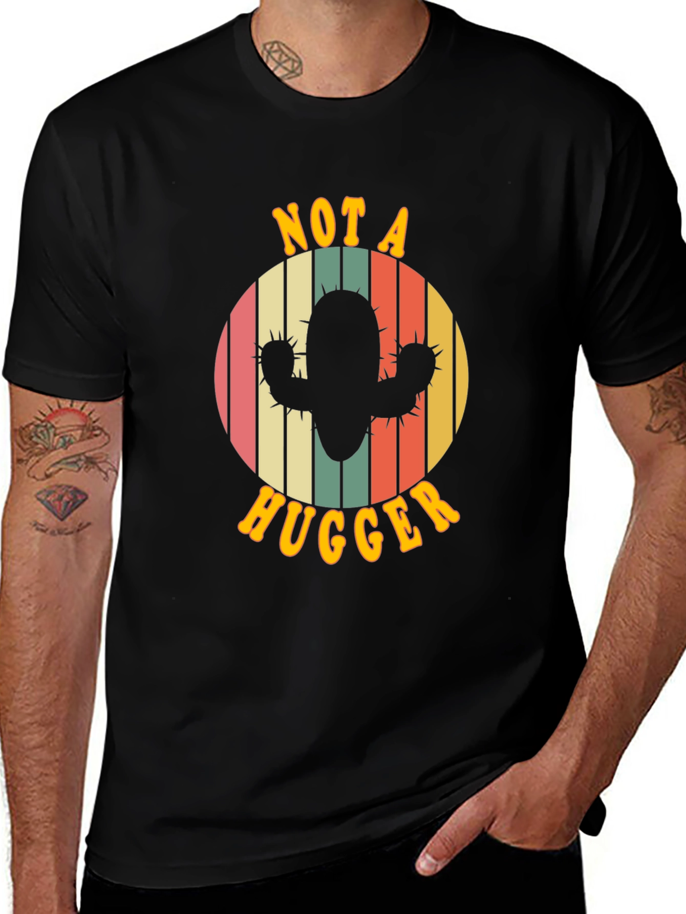 Variant 26 of Not A Hugger Cactus Graphic Tee - Retro Style