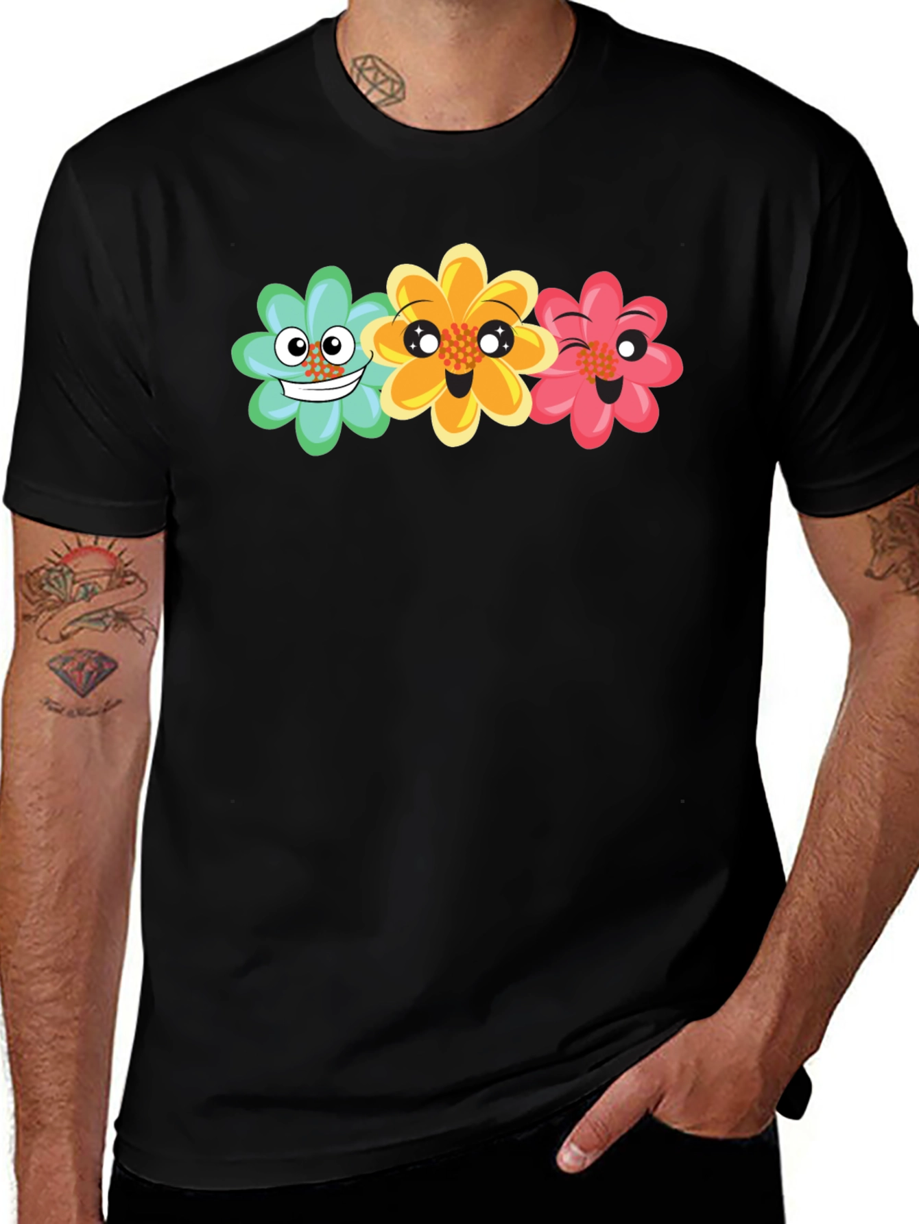 Variant 3 of Fun Floral Graphic Tee - Black Unisex T-Shirt
