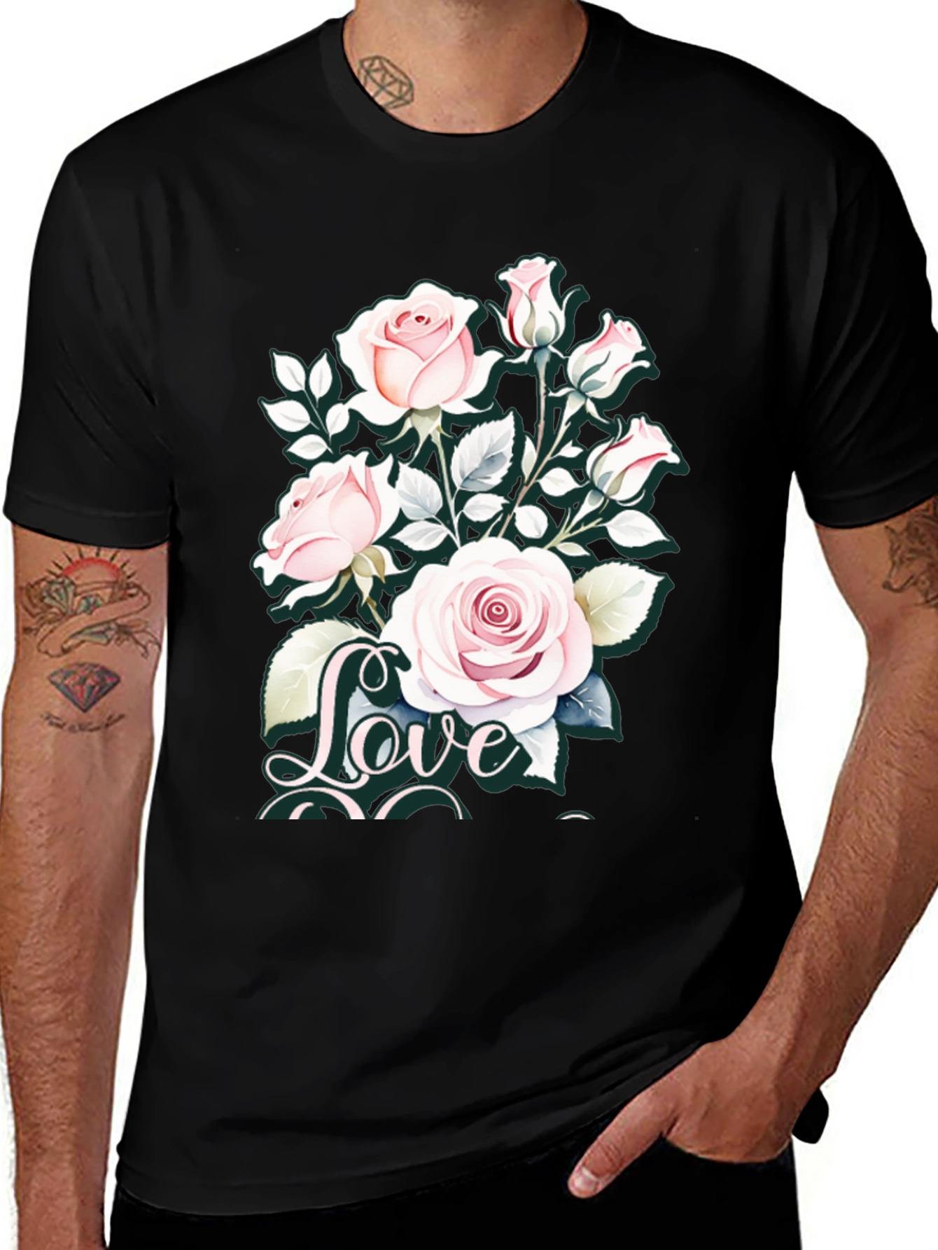 Variant 4 of Love Roses Graphic Tee - Stylish Black T-Shirt