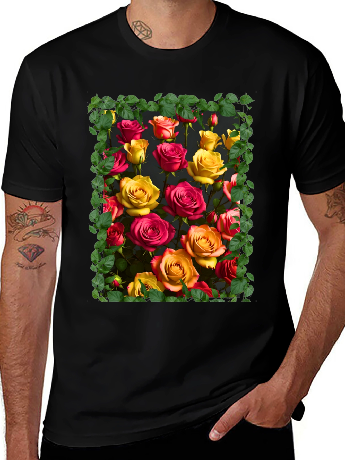 Variant 3 of Floral Rose Graphic Tee - Unique Botanical Design