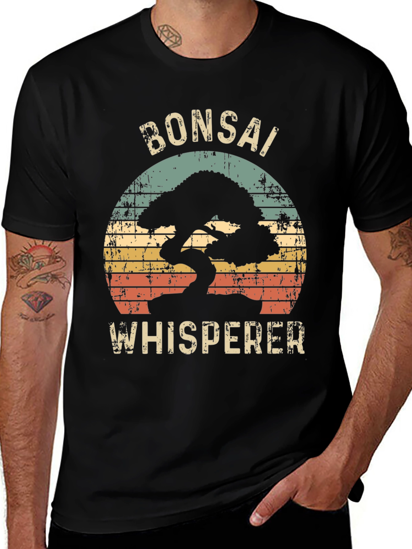 Variant 5 of Bonsai Whisperer Graphic Tee - Retro Sunset Design