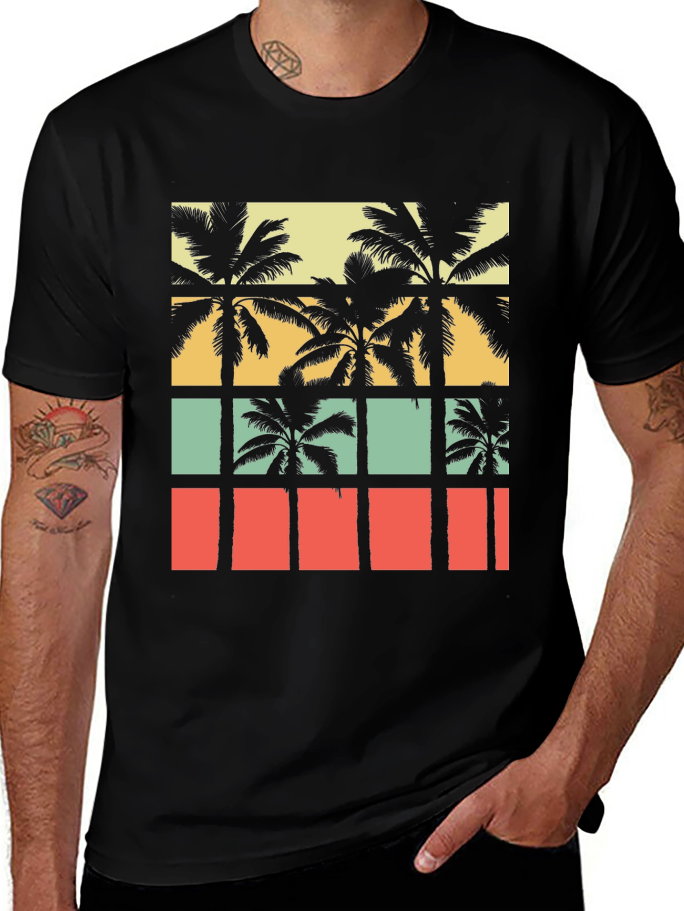 Variant 25 of Retro Palm Tree Graphic Tee - Black