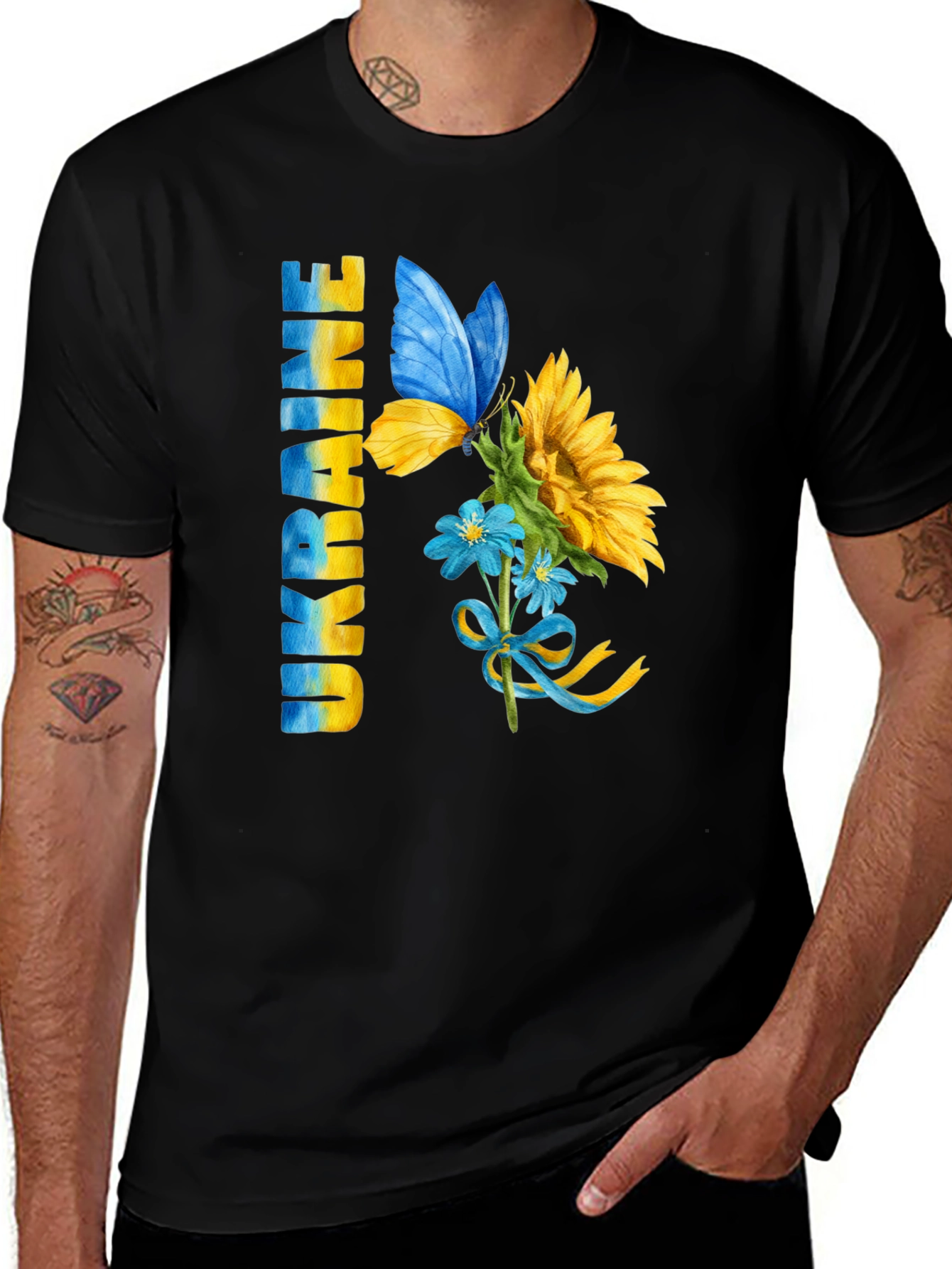 Ukraine Pride T-Shirt: Sunflower Butterfly Design