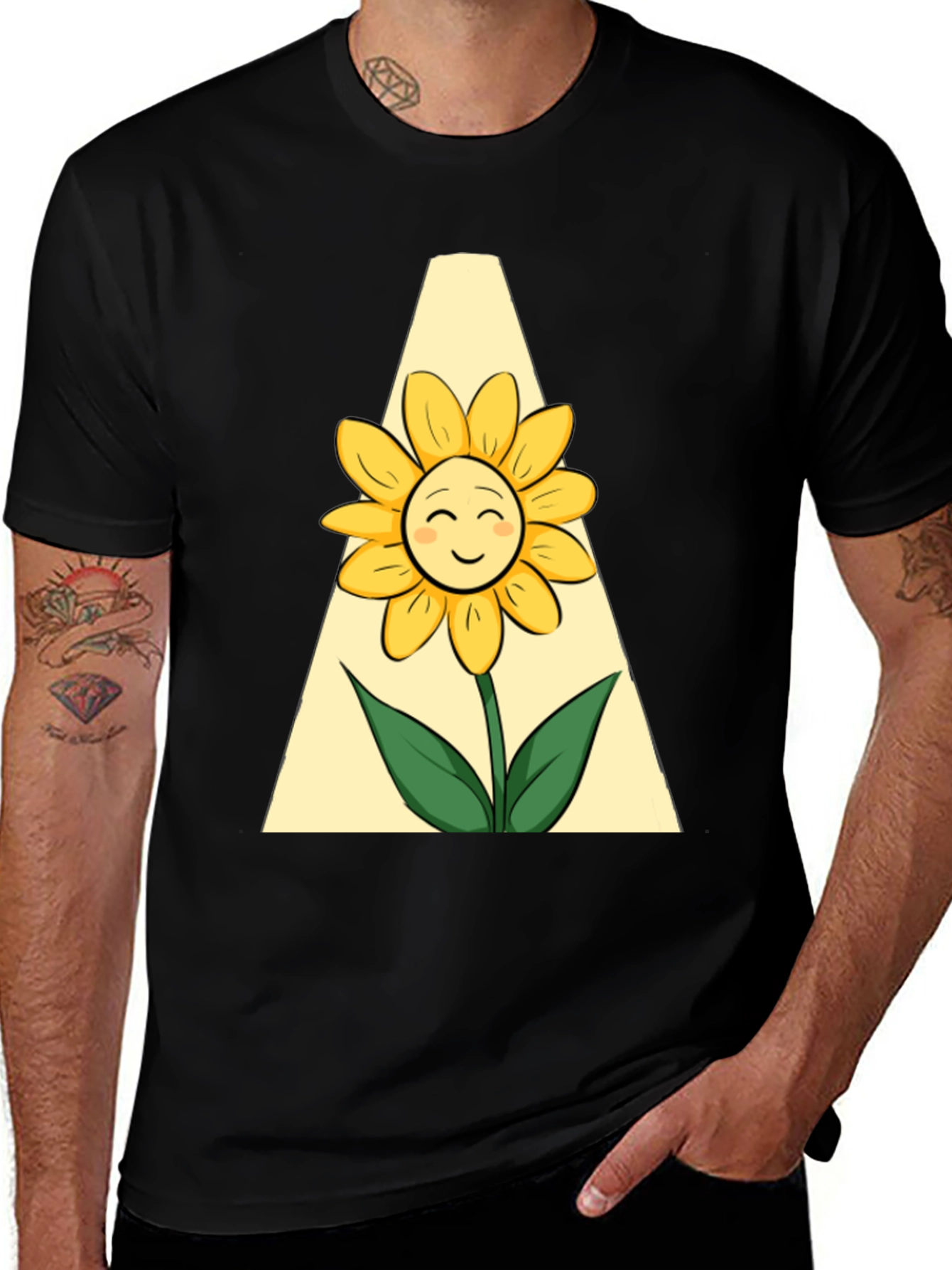 Variant 20 of Cute Sunflower Graphic Tee - Black Cotton T-Shirt