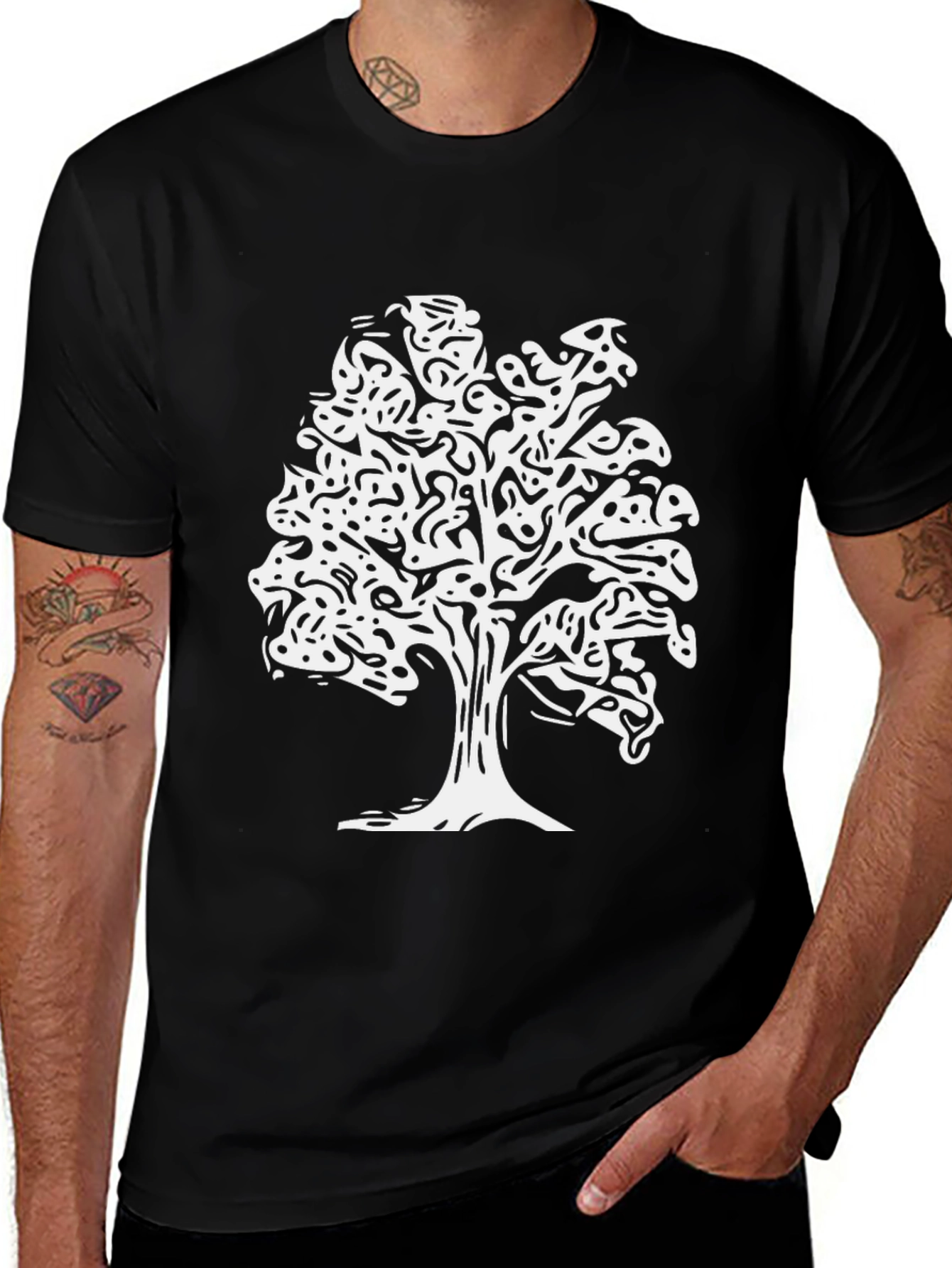 Variant 9 of Tree Silhouette Graphic Print Tee - Black