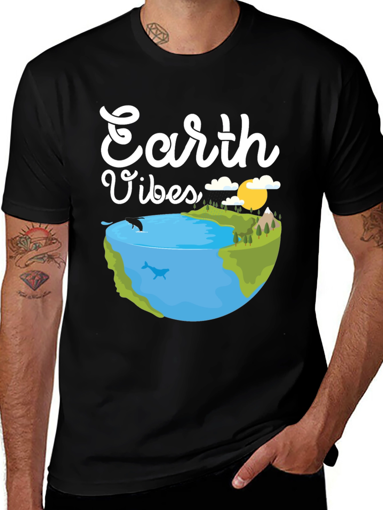 Variant 27 of Earth Vibes Graphic Tee - Black Cotton T-Shirt