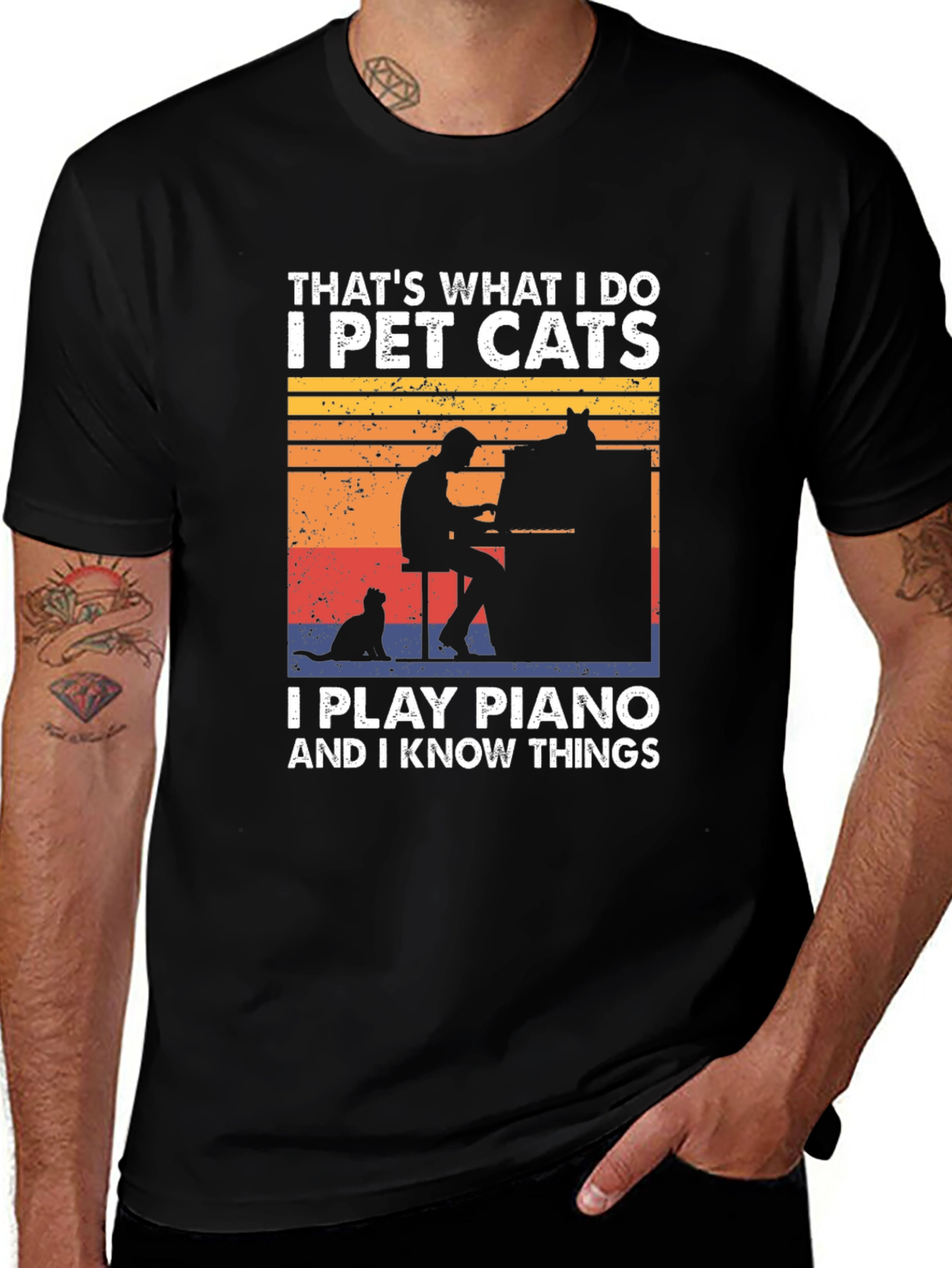 Variant 24 of I Pet Cats, Play Piano, Know Things T-Shirt