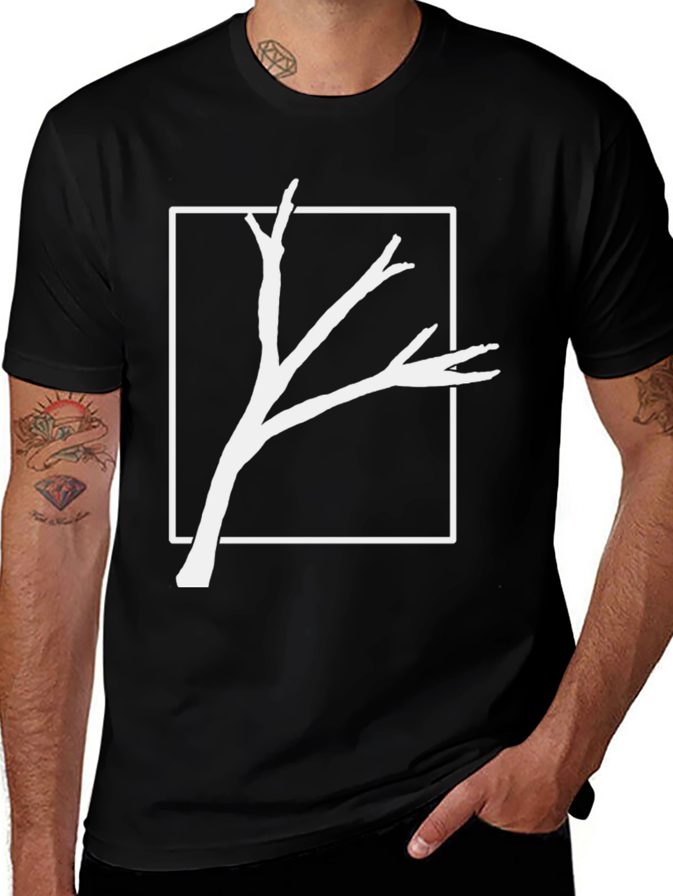 Minimalist Tree Branch Graphic Tee - Black