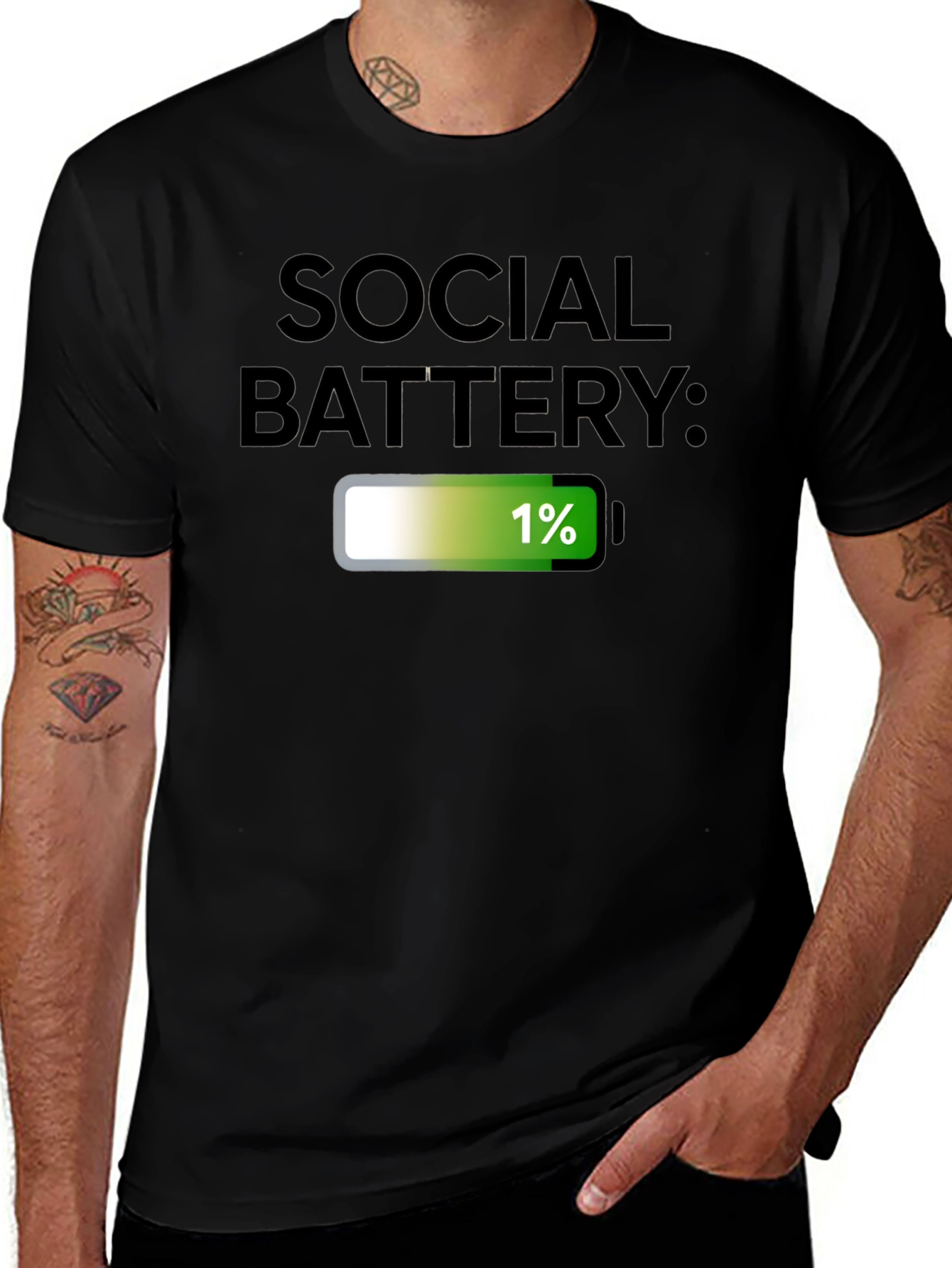 Variant 14 of Social Battery 1% T-Shirt - Introvert Humor Tee