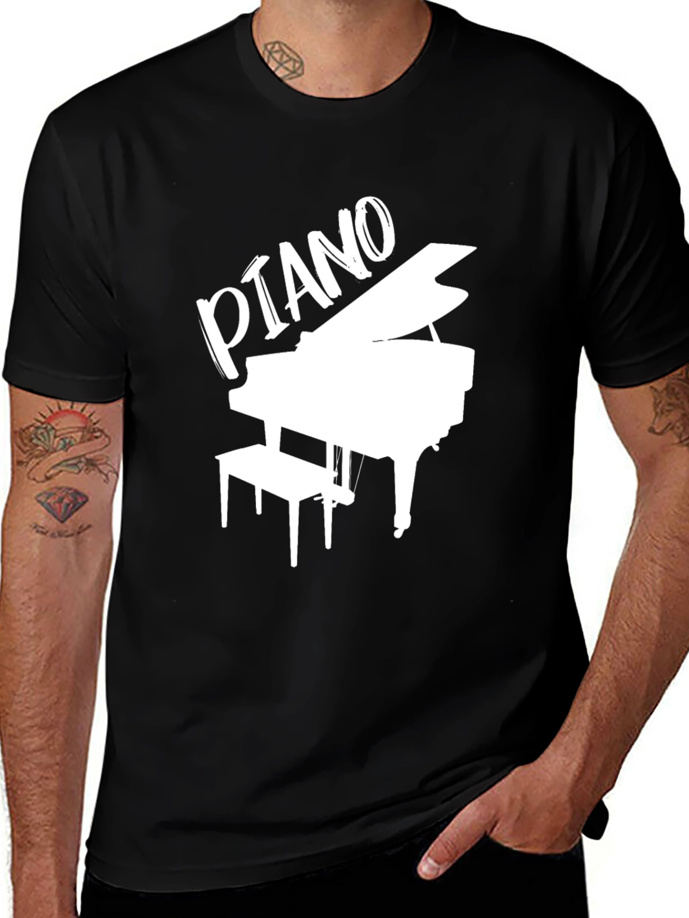 Variant 24 of Piano Graphic Tee - Black Cotton T-Shirt