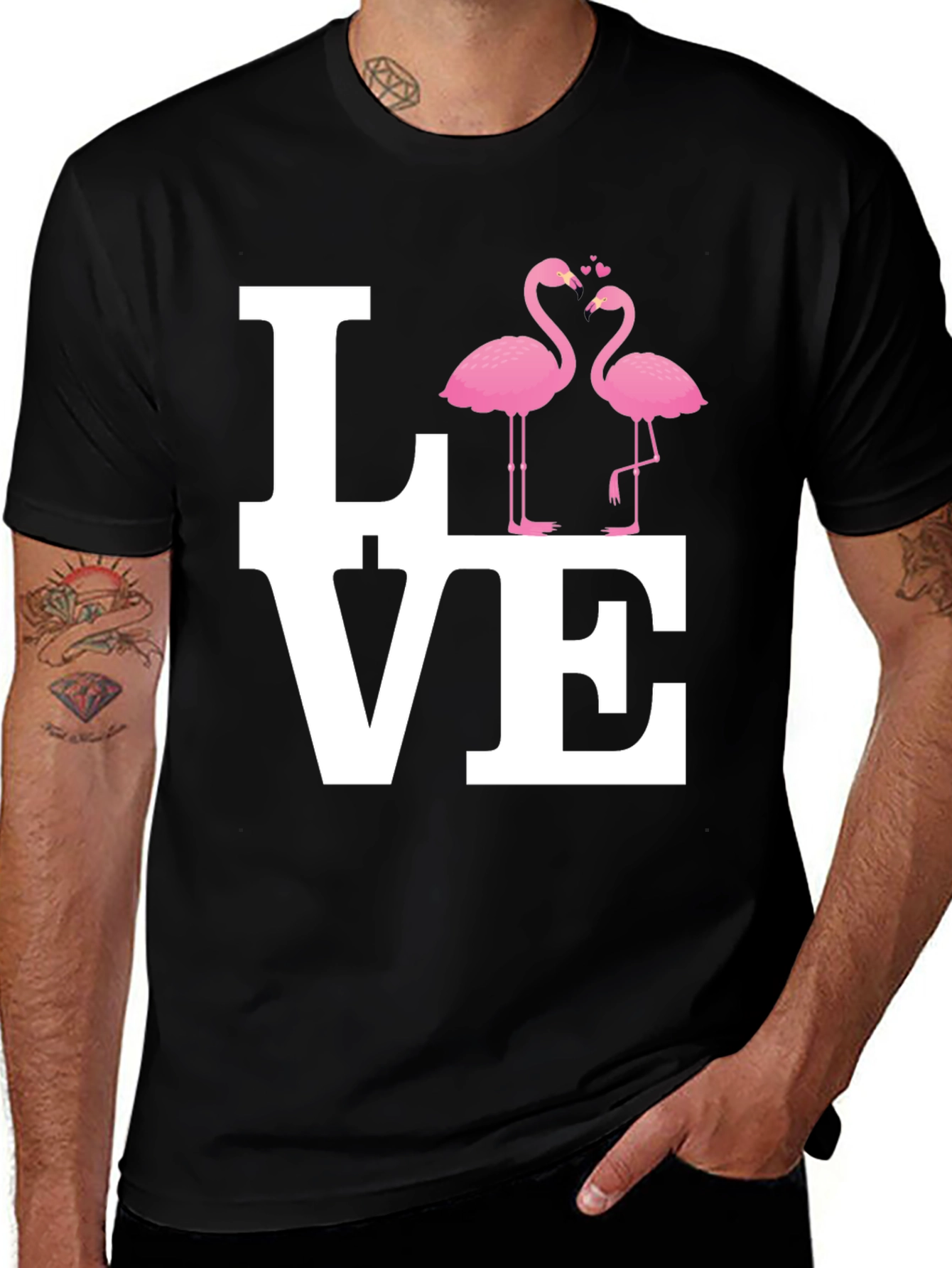 Variant 5 of Love Flamingo Graphic Black T-Shirt