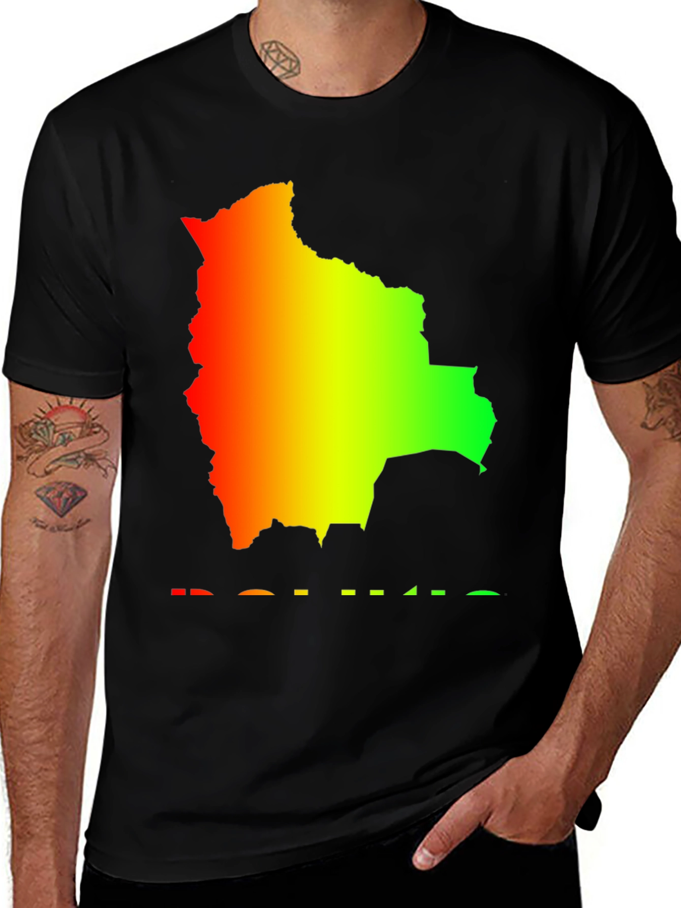 Bolivia Map Rasta Flag Colors T-Shirt
