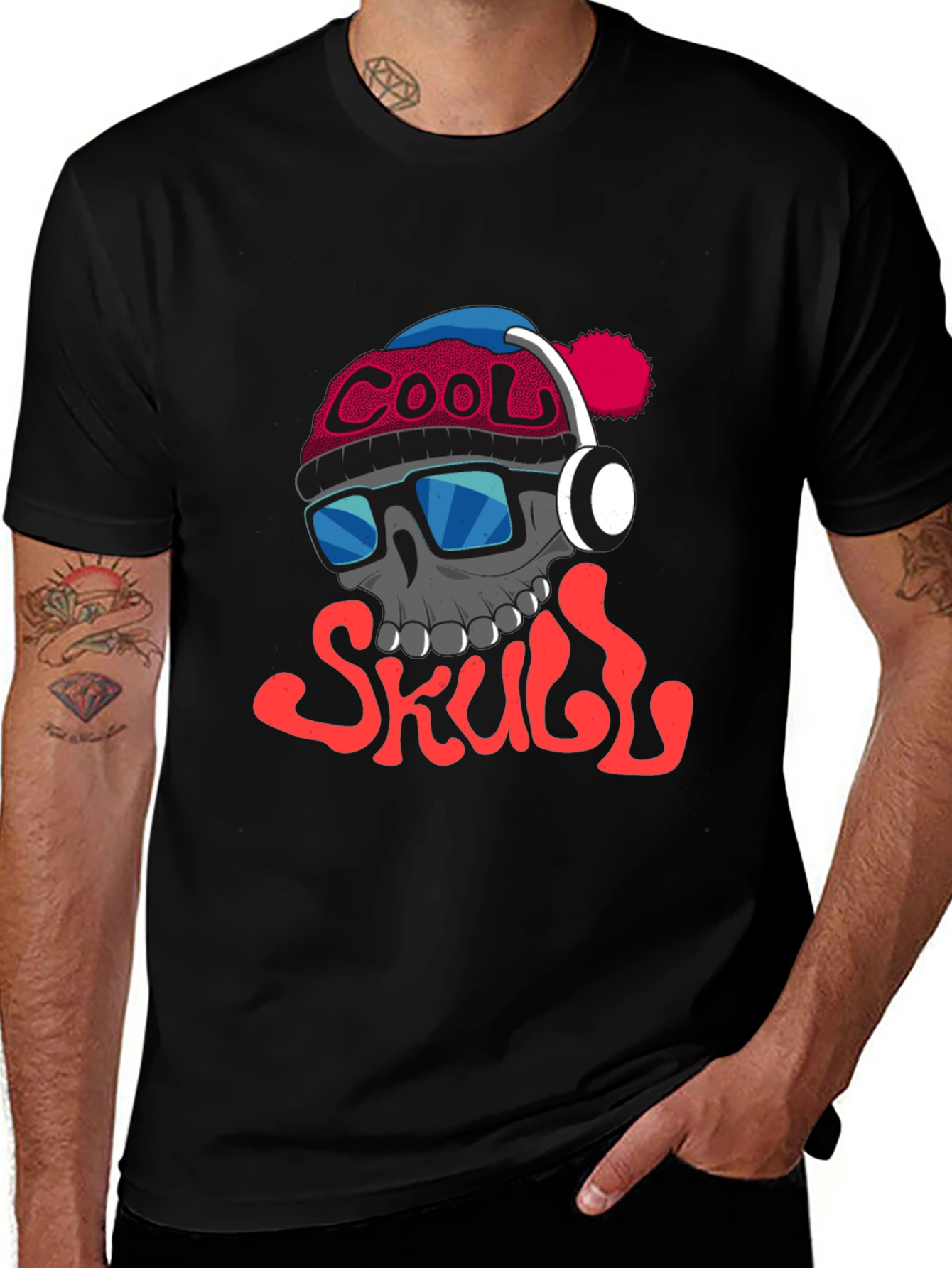 Black Cool Skull Graphic Tee - Trendy Streetwear main image