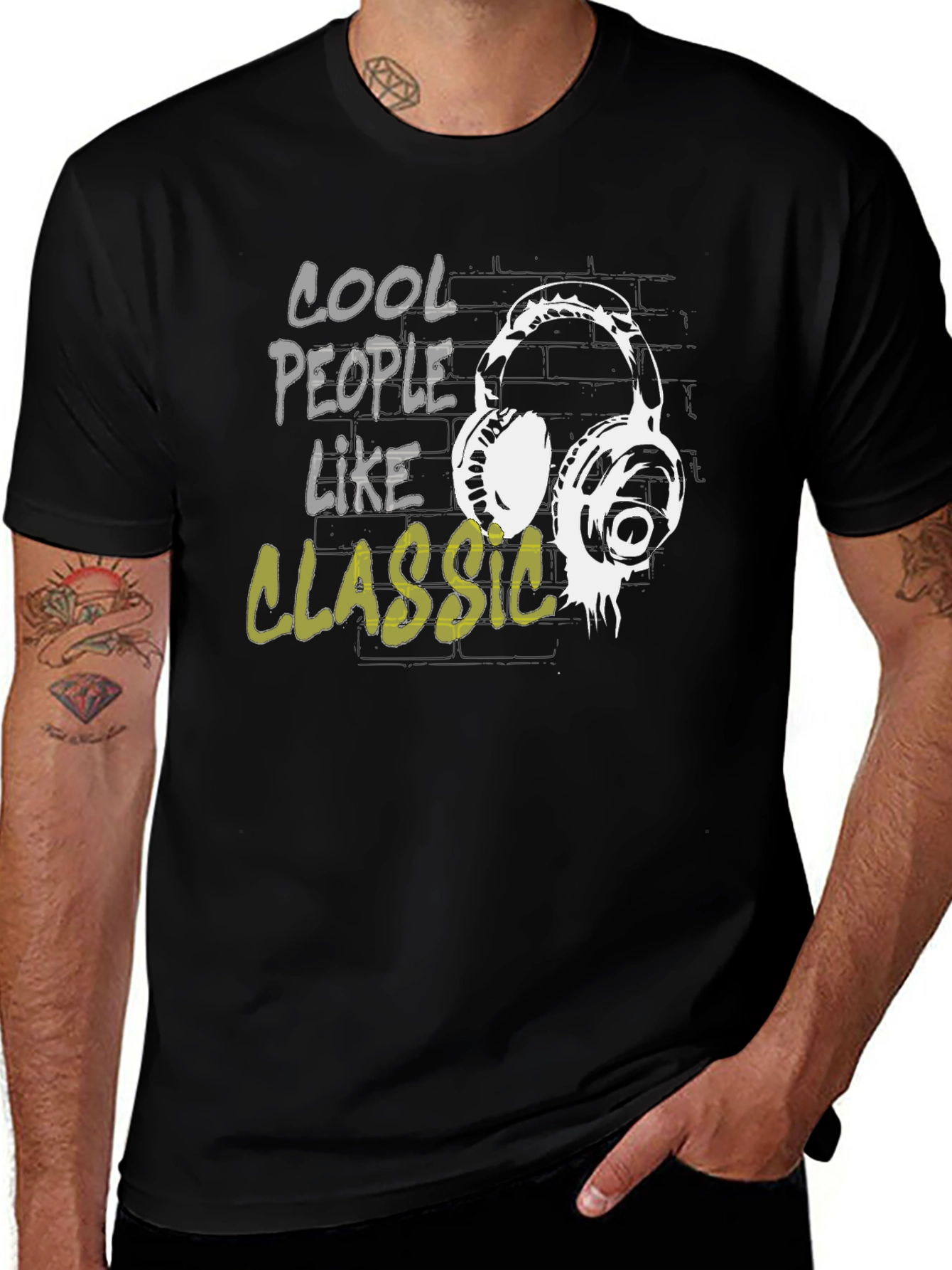 Variant 15 of Cool People Like Classic Headphones Black T-Shirt