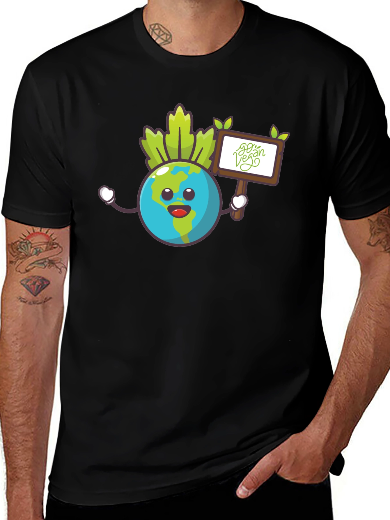 Variant 24 of Earth Go Vegan Graphic Tee - Black Cotton Shirt