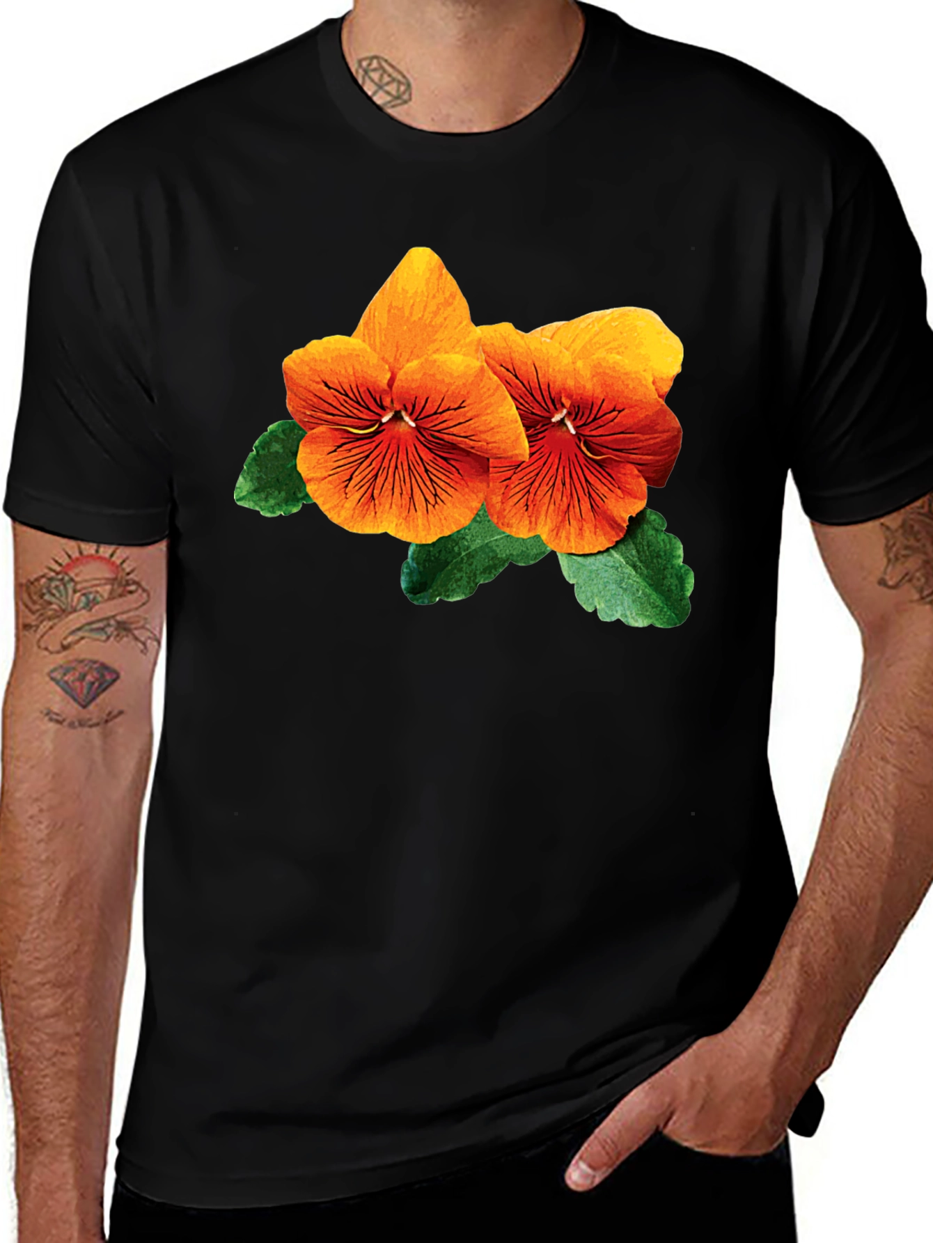 Variant 19 of Floral Pansy T-Shirt - Stylish Black Cotton Tee