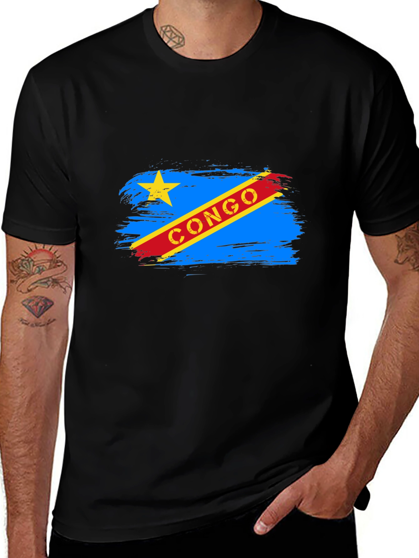 Congo Flag Graphic Tee - Black Cotton T-Shirt