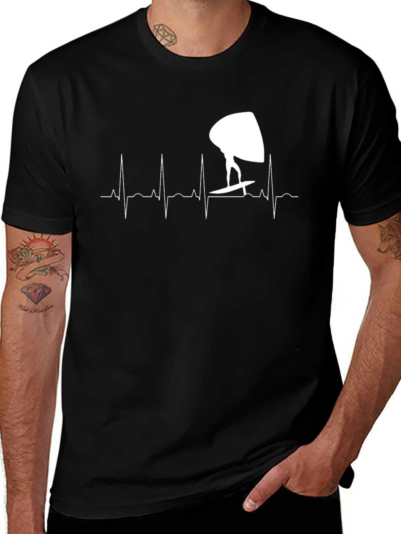 Variant 2 of Windsurf Heartbeat T-Shirt - Black Surf Tee