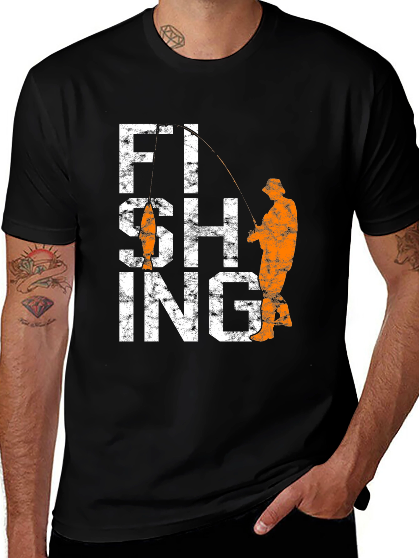 Variant 2 of Fishing Graphic Tee - Black Cotton Angler T-Shirt