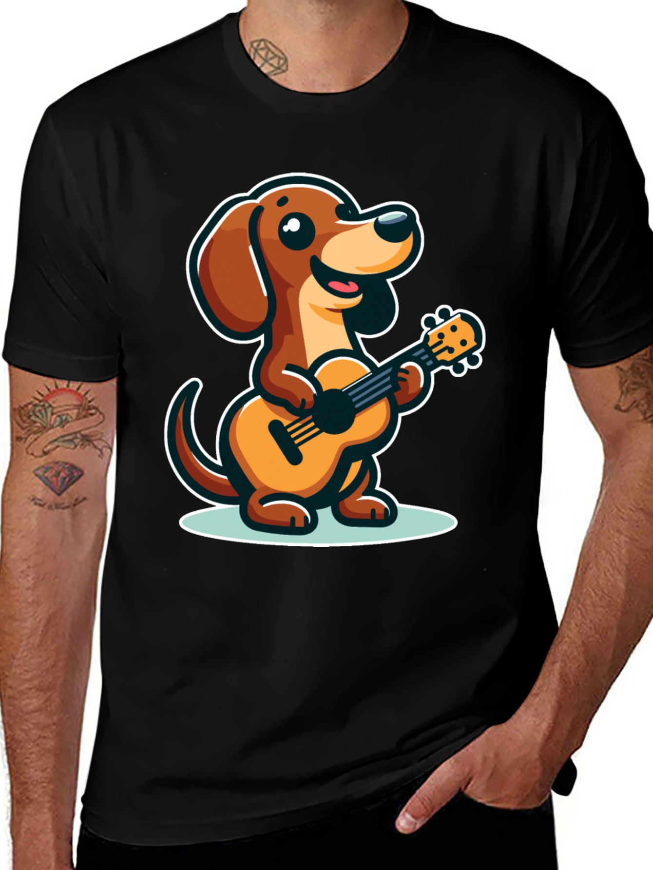 Cute Dog Playing Ukulele Graphic Tee