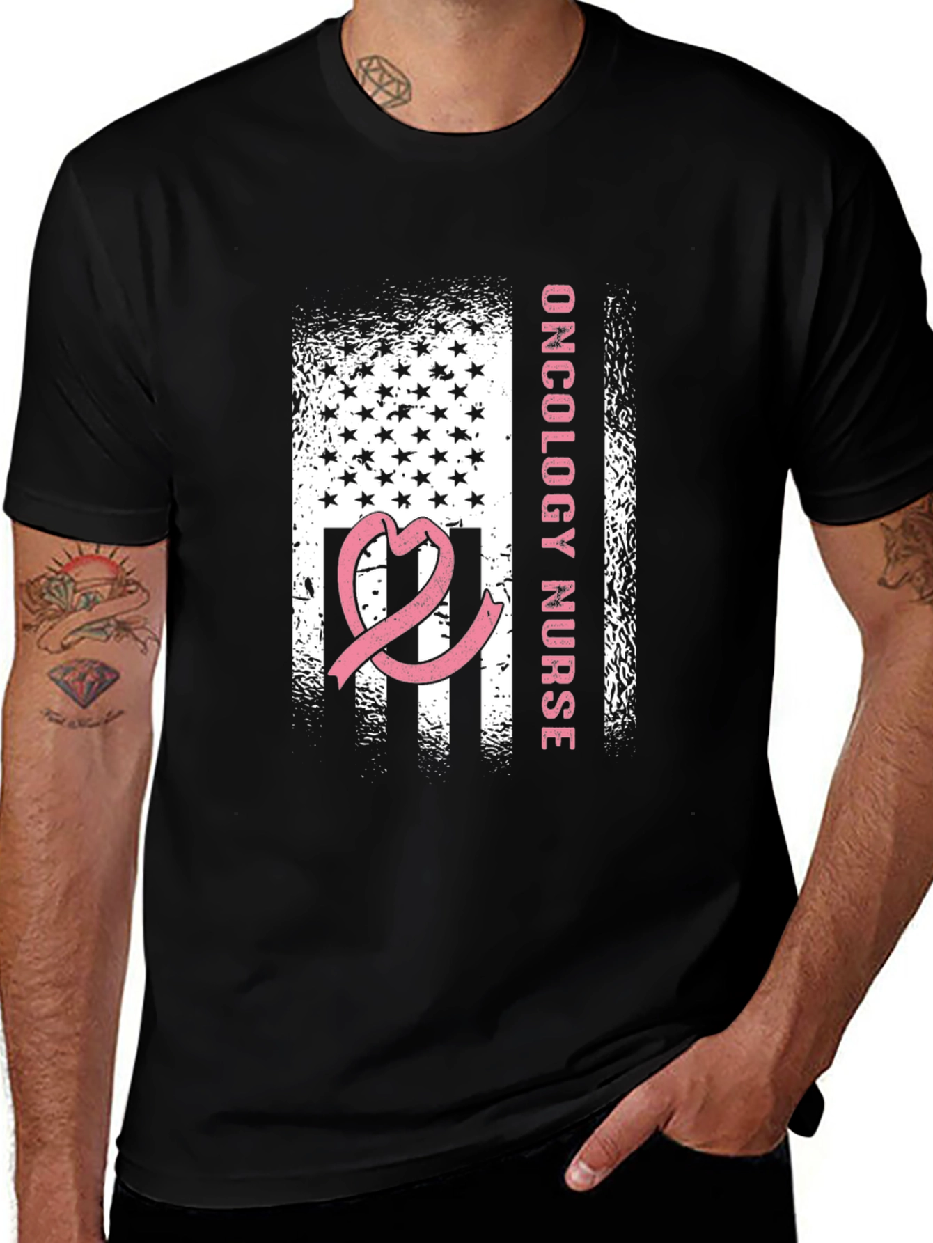 Oncology Nurse American Flag Ribbon T-Shirt