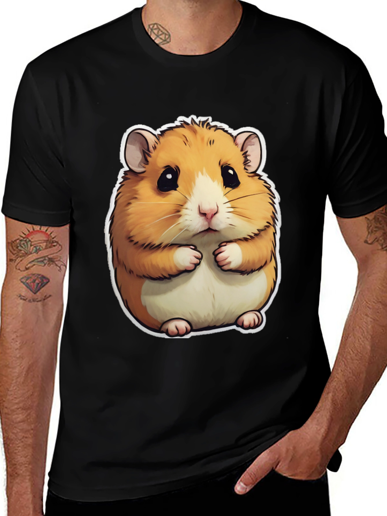 Variant 22 of Cute Hamster Graphic T-Shirt - Men's Black Tee