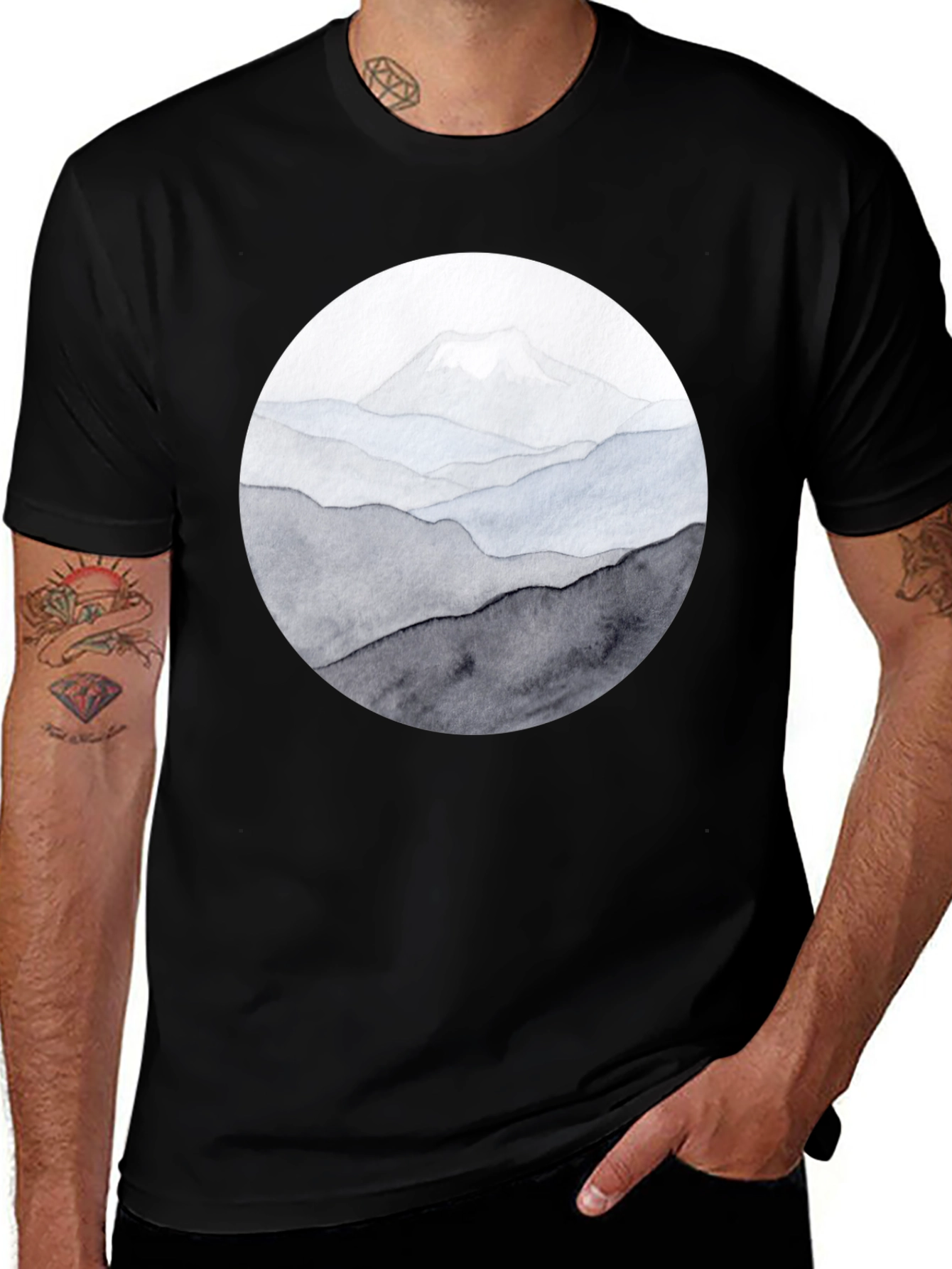 Black Mountain Range Graphic Tee - Black Casual Shirt main image