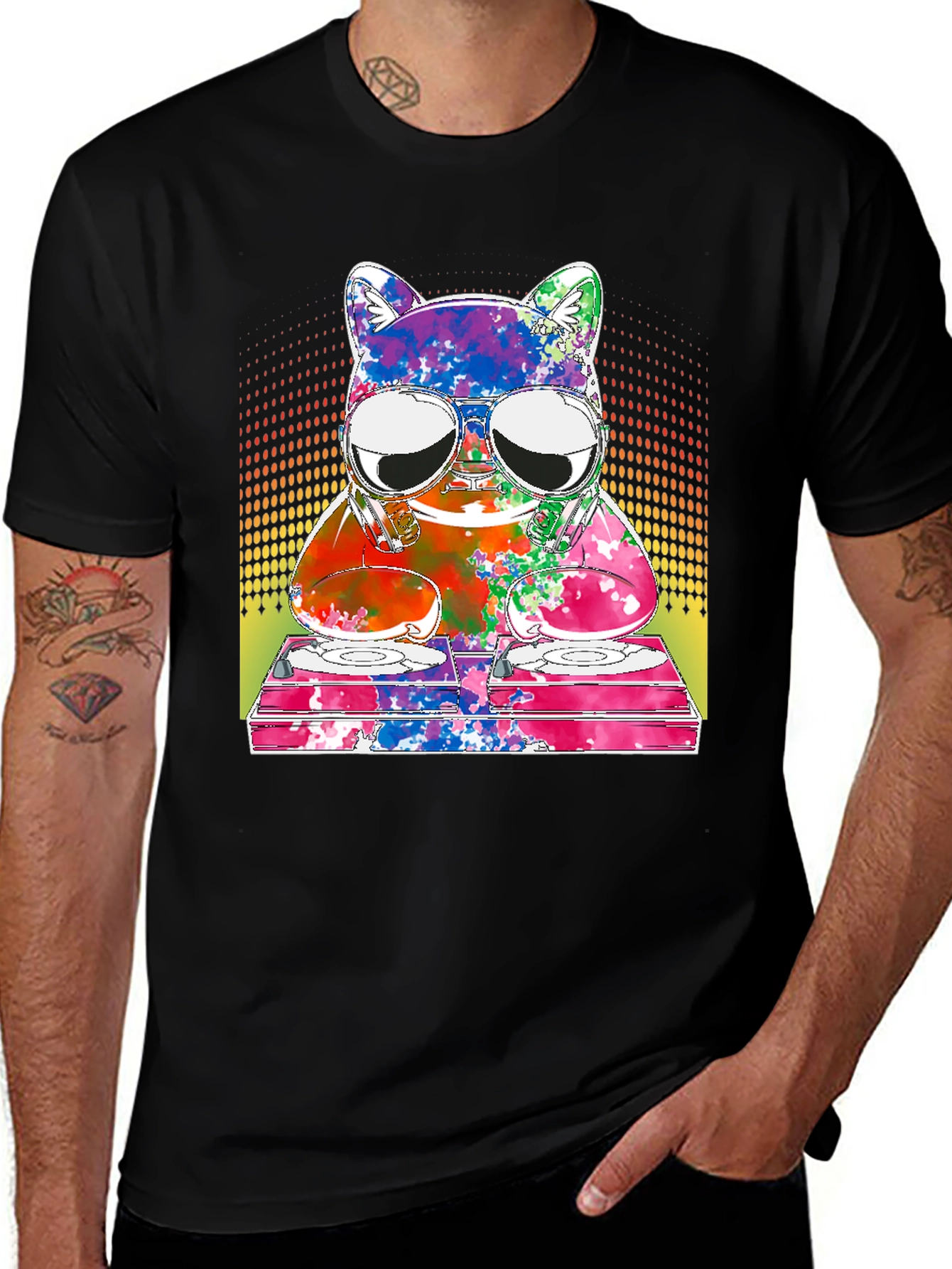 Variant 29 of DJ Cat Graphic Tee - Unique Colorful Design