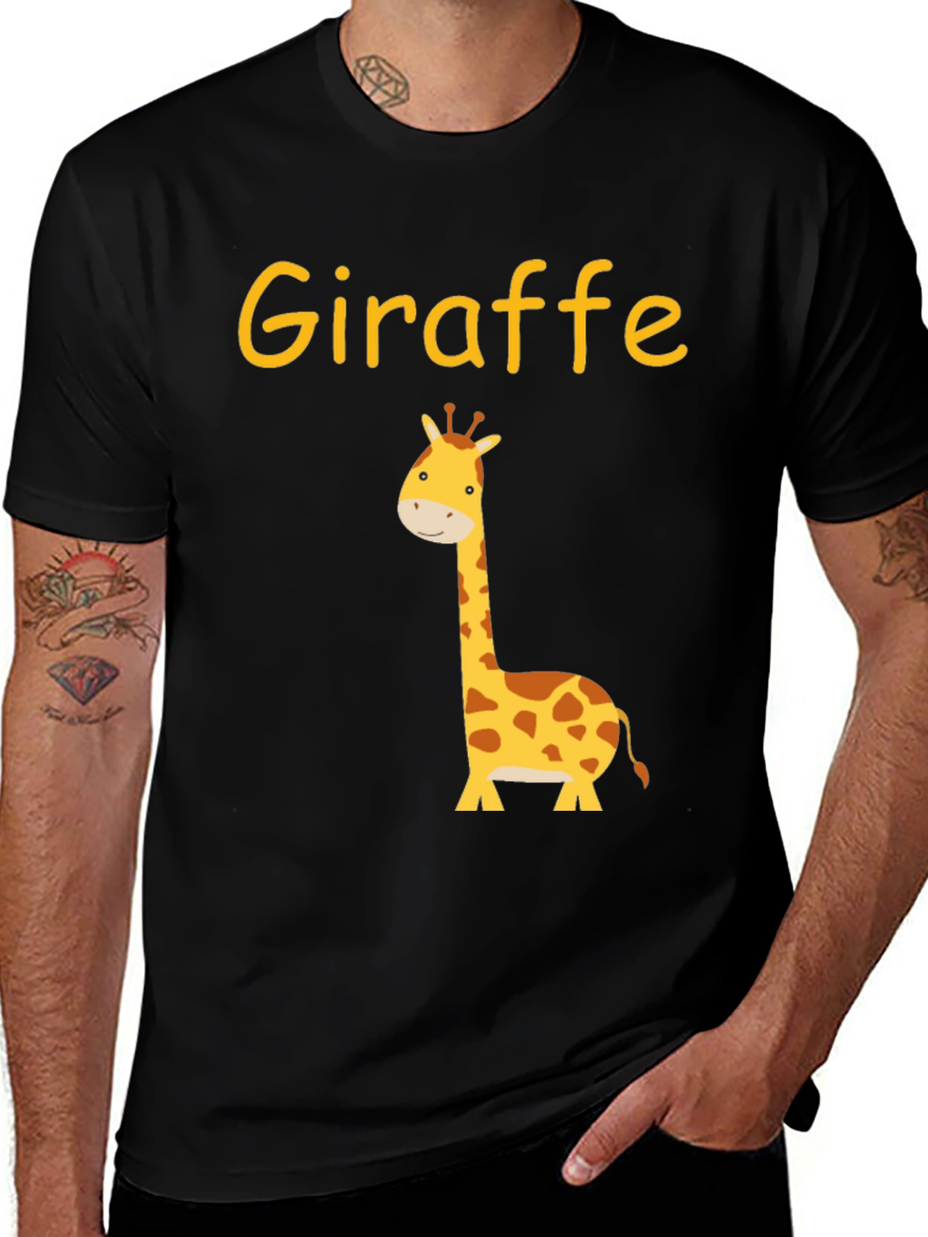 Variant 28 of Cute Giraffe Graphic Tee - Black Cotton T-Shirt