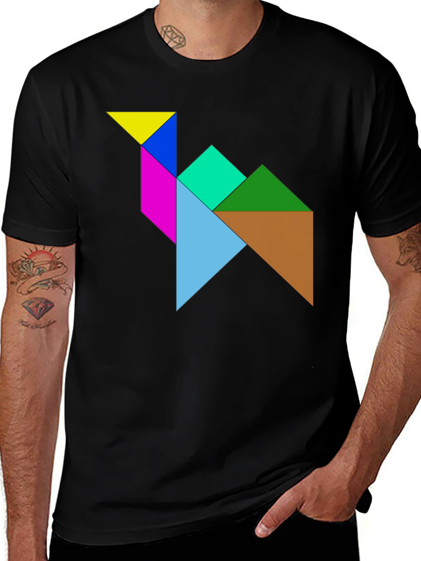 Black Tangram Camel T-Shirt - Puzzle Design Tee main image