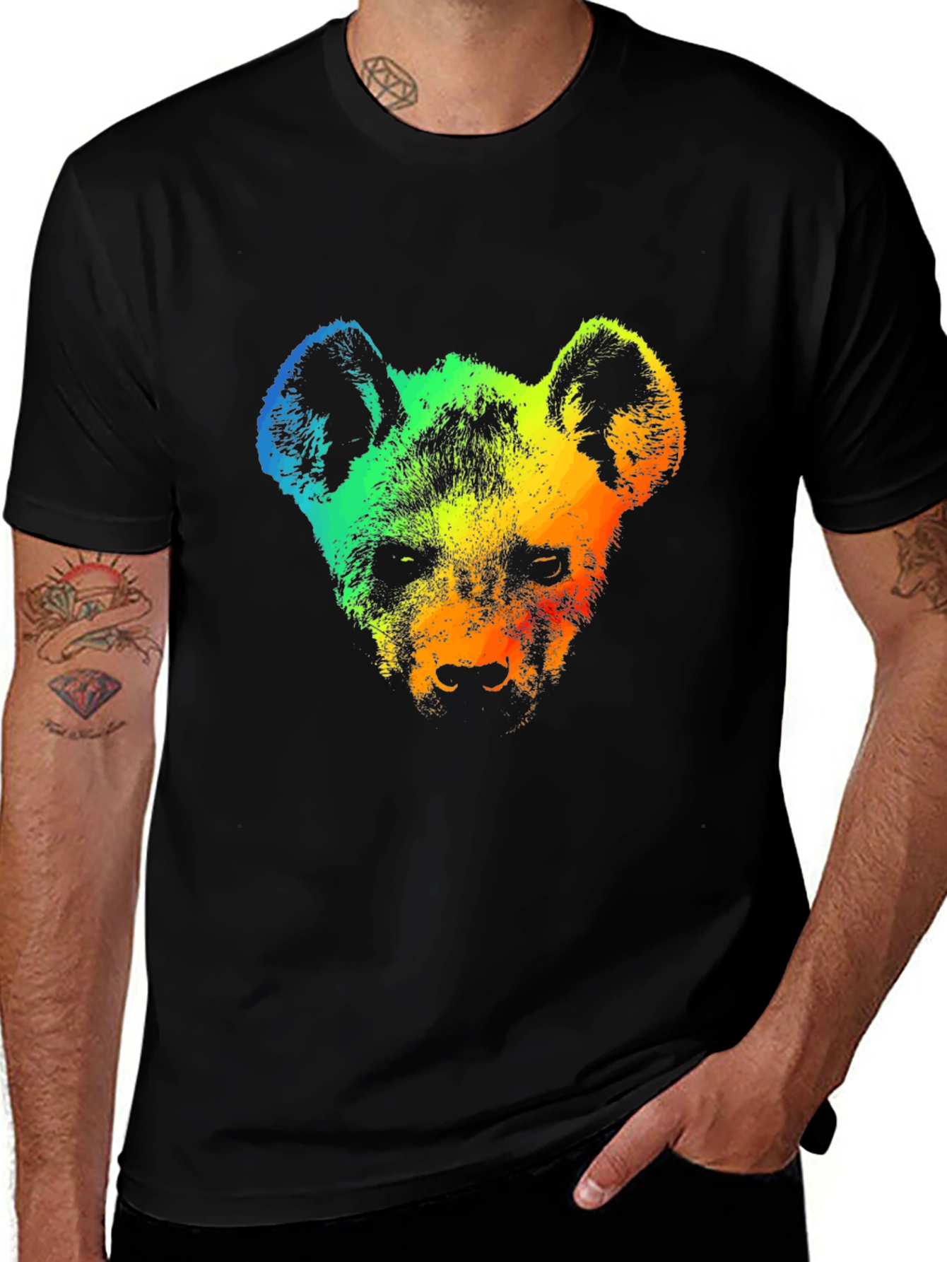 Variant 27 of Rainbow Hyena Graphic Tee - Stylish Men's T-Shirt