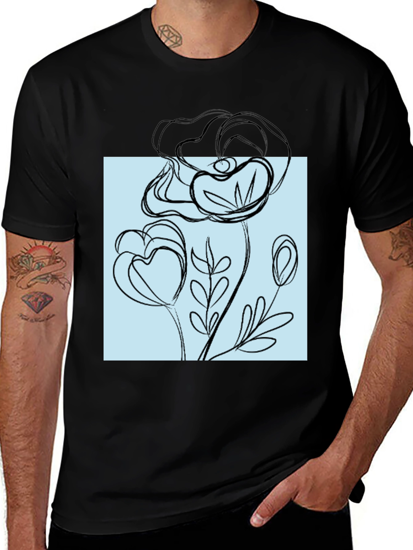 Variant 11 of Abstract Floral Print Black T-Shirt