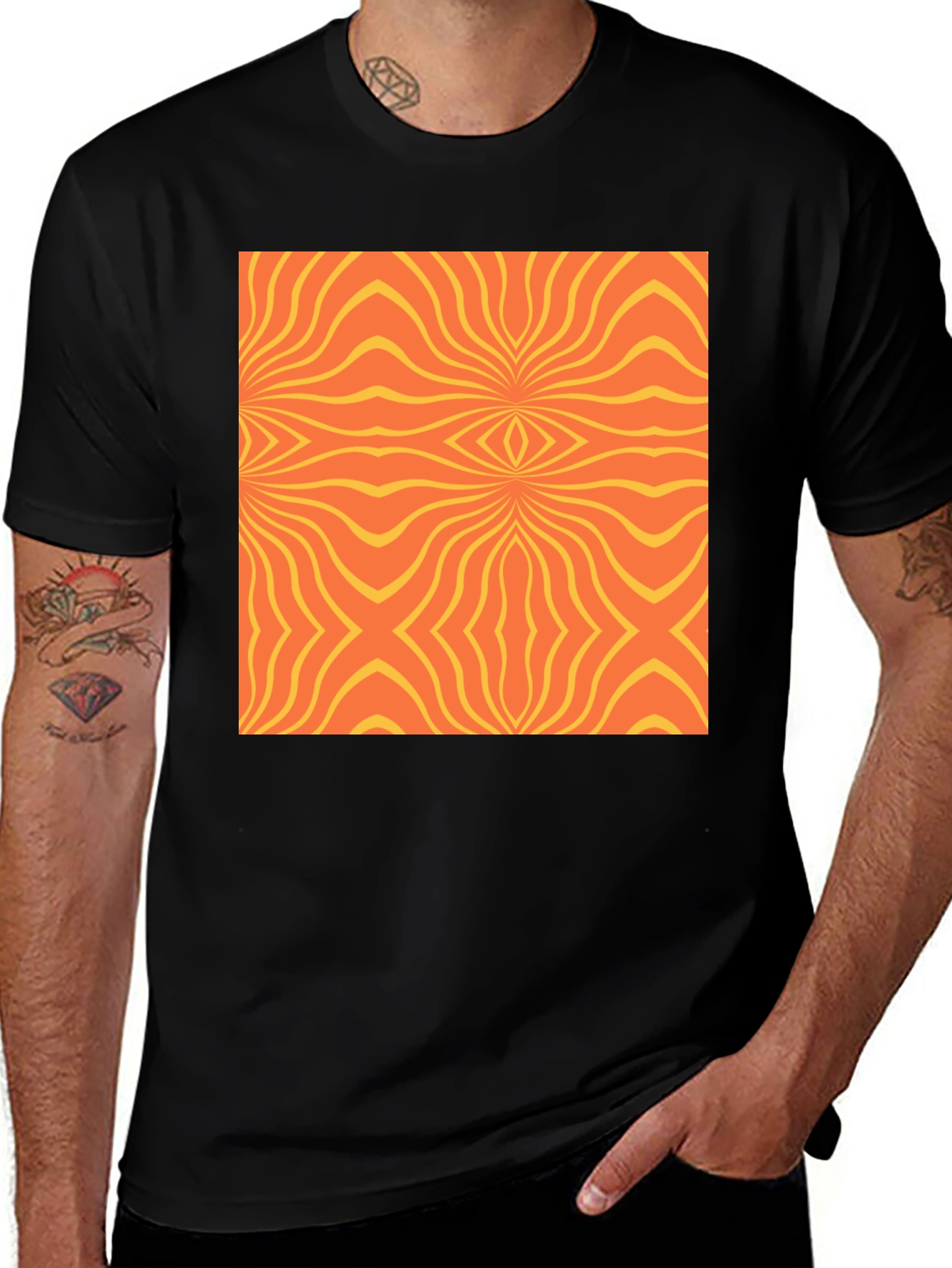 Variant 21 of Retro Psychedelic Pattern Black T-Shirt