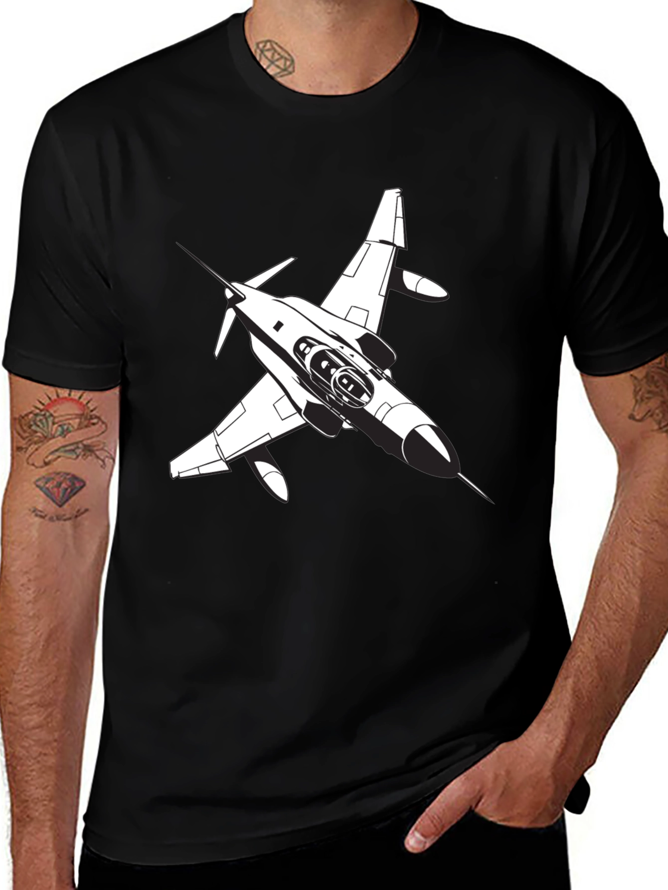 Variant 19 of Jet Fighter Graphic Tee - Black Cotton Comfort