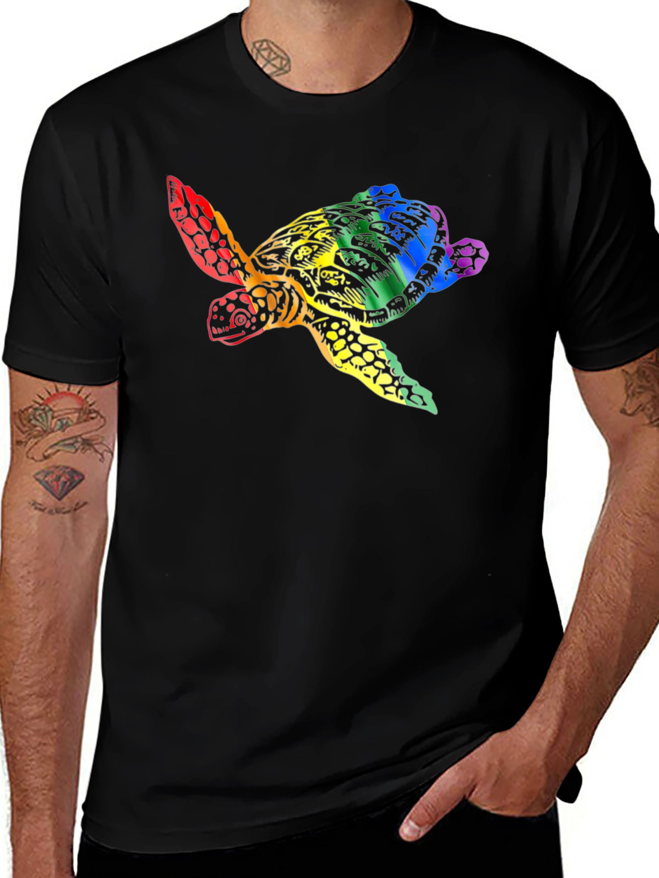 Variant 18 of Rainbow Turtle Graphic Tee - Black Unisex T-Shirt
