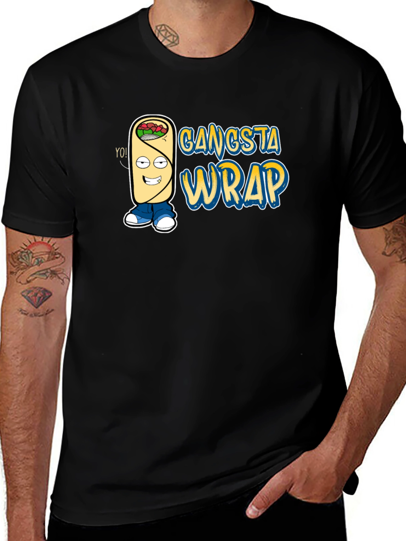 Gangsta Wrap Graphic T-Shirt - Funny Cartoon Food Tee