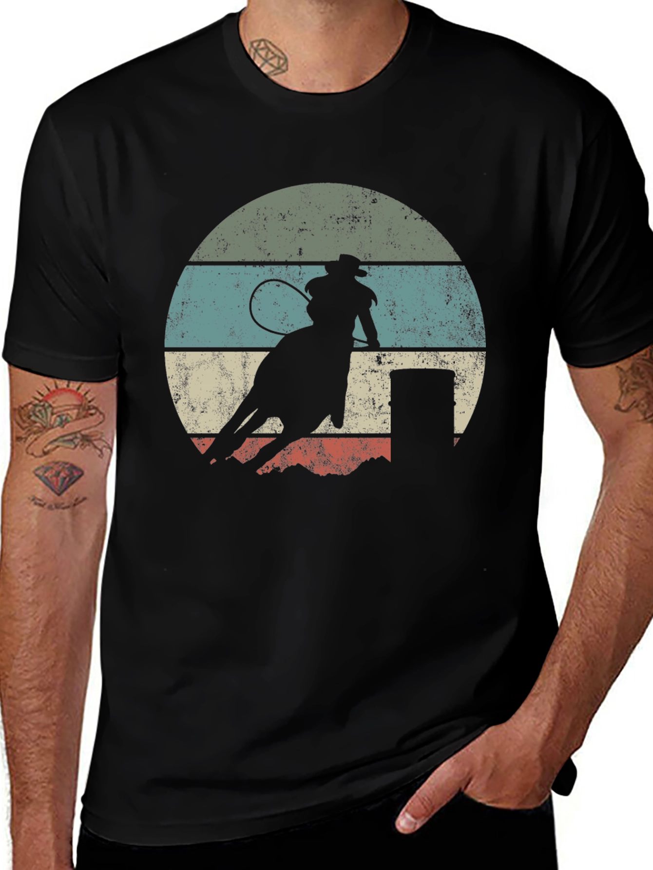 Variant 25 of Retro Cowboy Rodeo Black T-Shirt