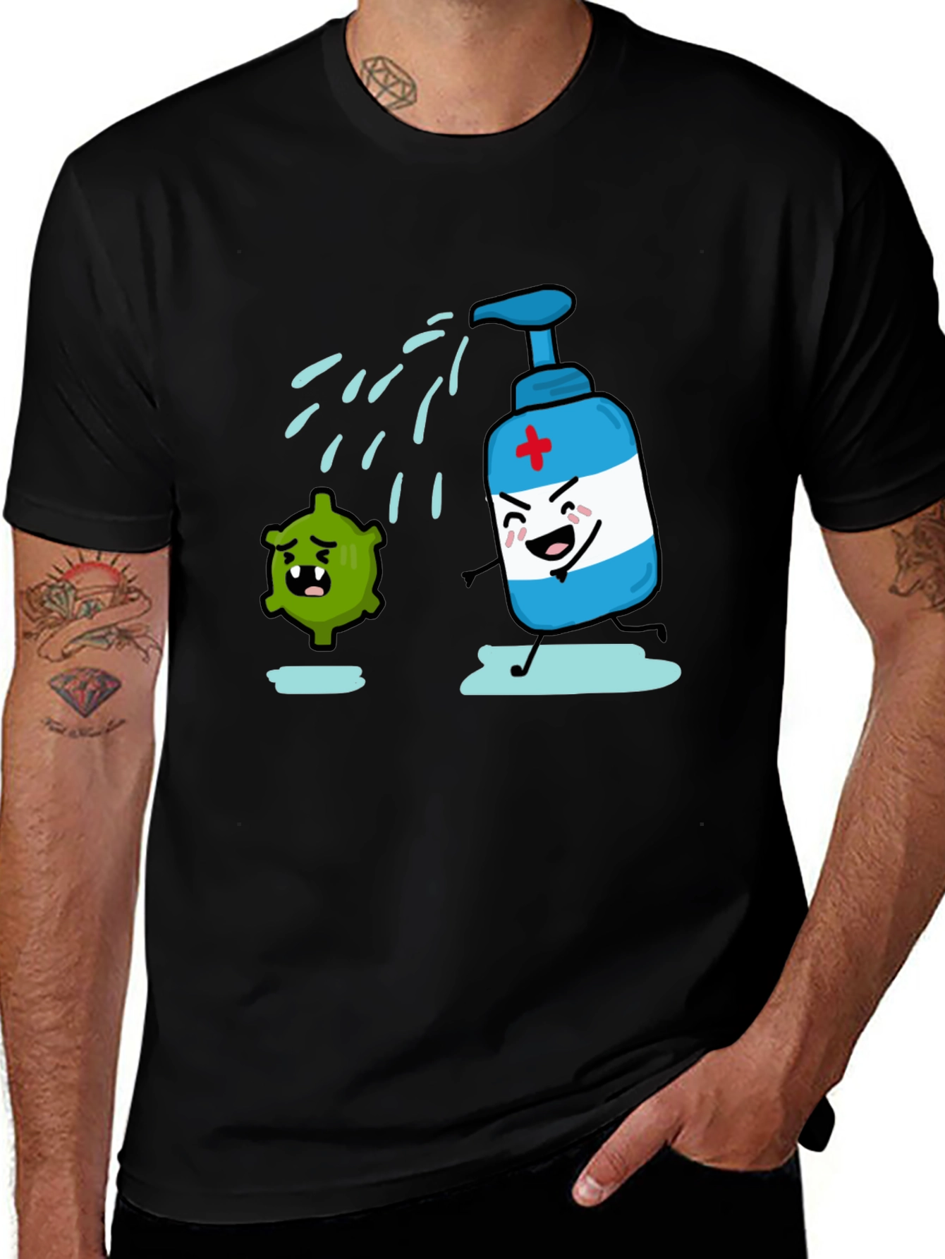 Variant 15 of Humorous Hand Sanitizer vs. Germ T-Shirt - Black