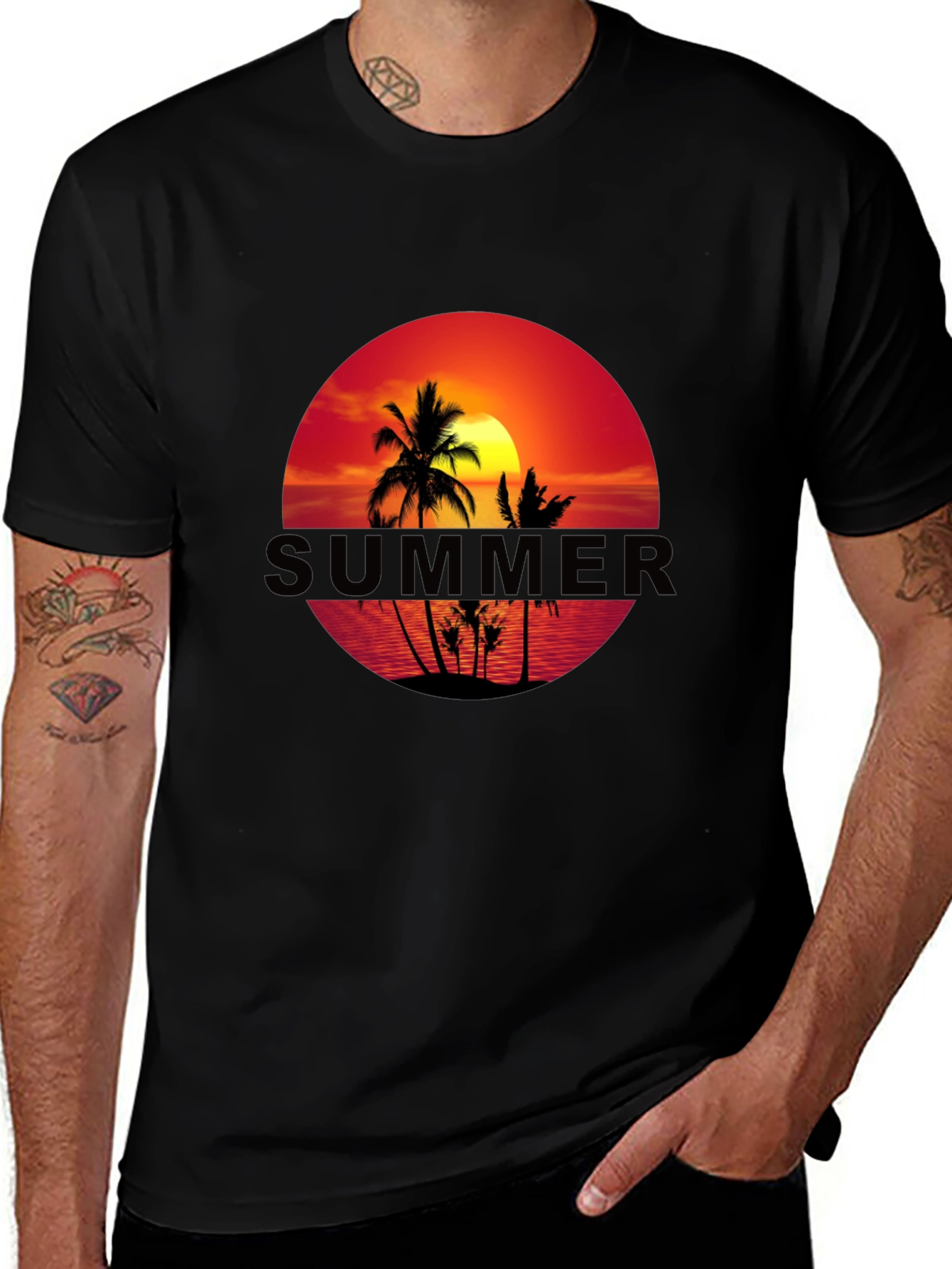 Variant 21 of Summer Sunset Graphic Tee - Black Short Sleeve T-Shirt