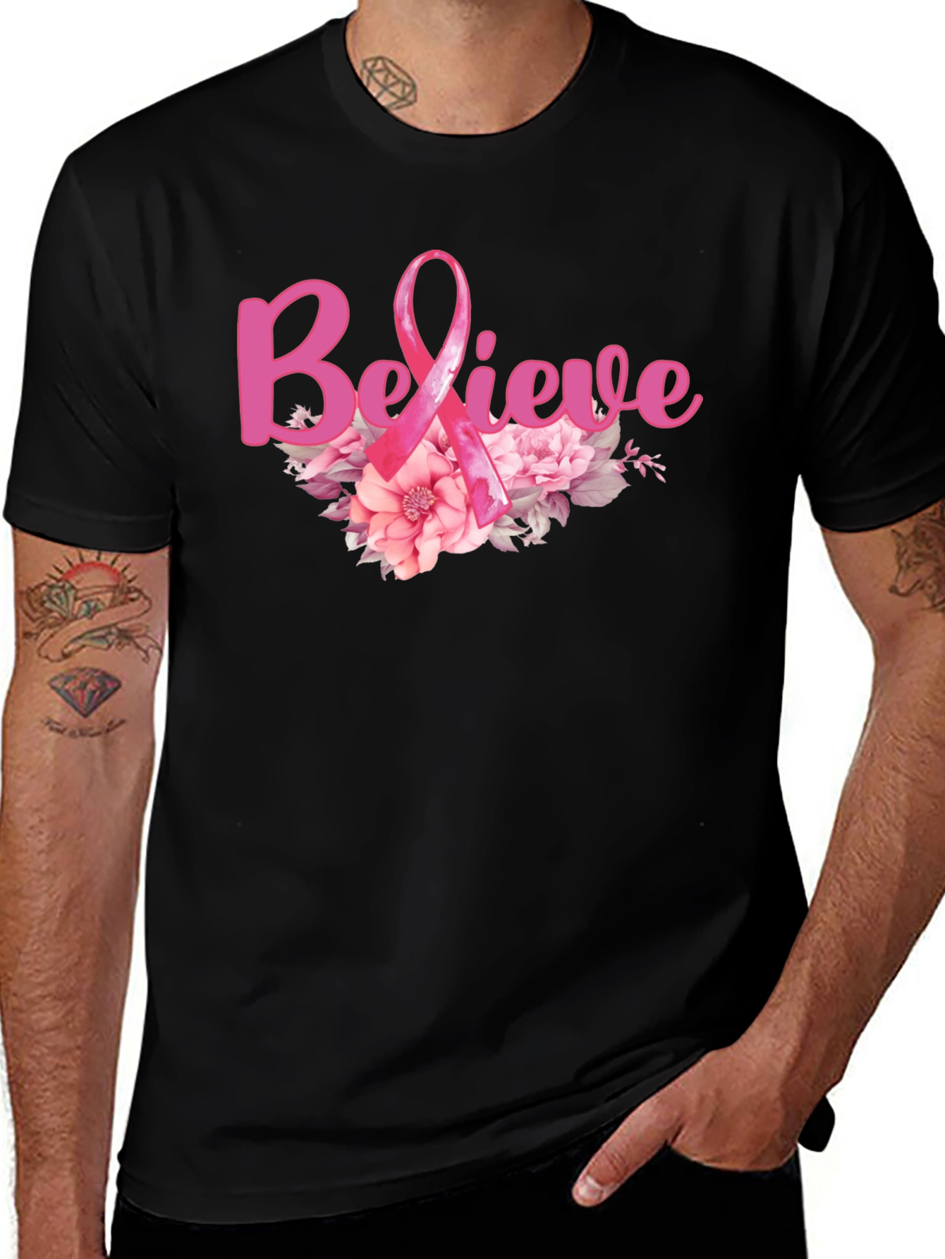 Variant 2 of Believe Breast Cancer Awareness T-Shirt