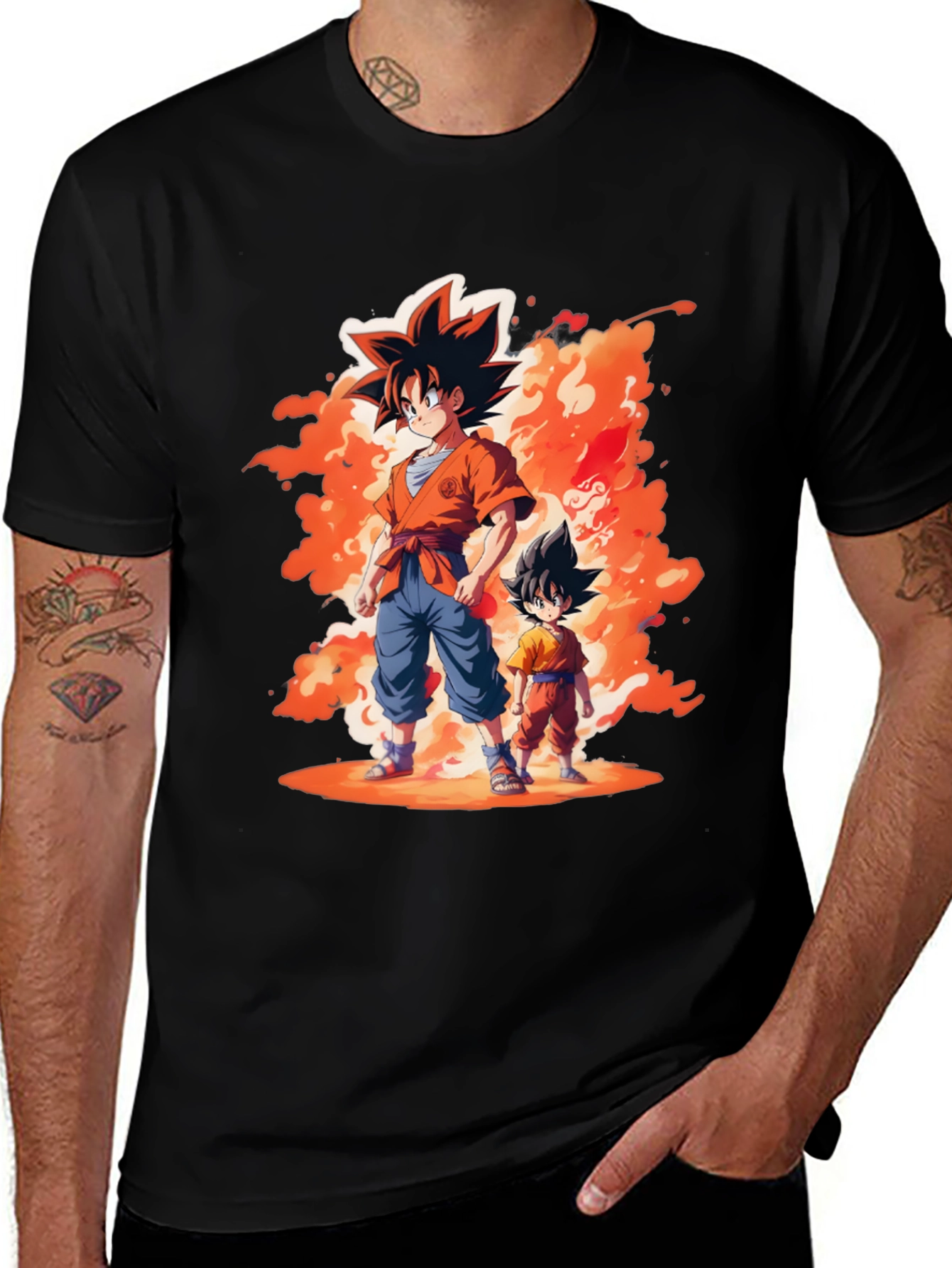 Goku & Kid Goku Black T-Shirt - Anime Style