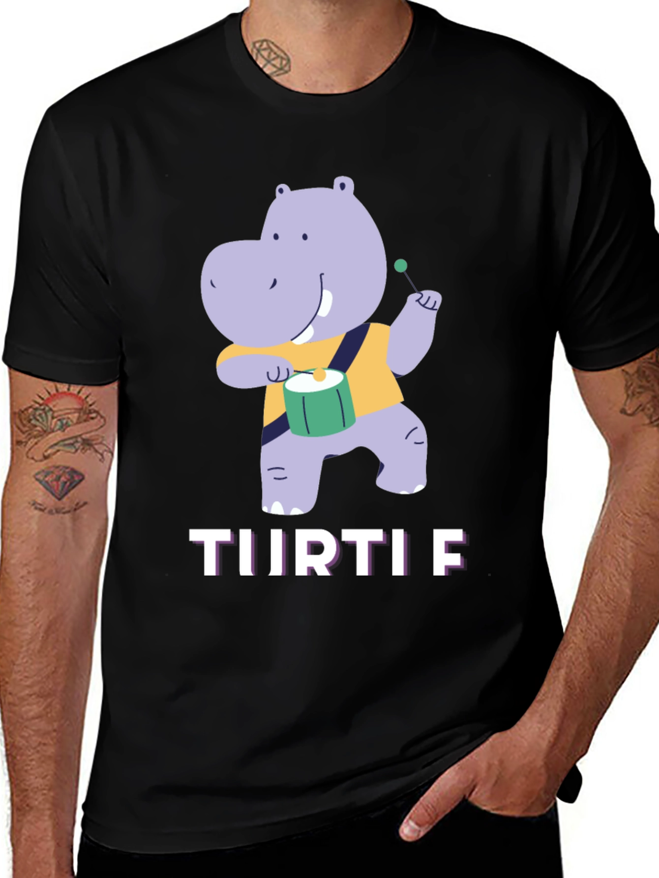 Variant 4 of Cartoon Hippo Drummer T-Shirt