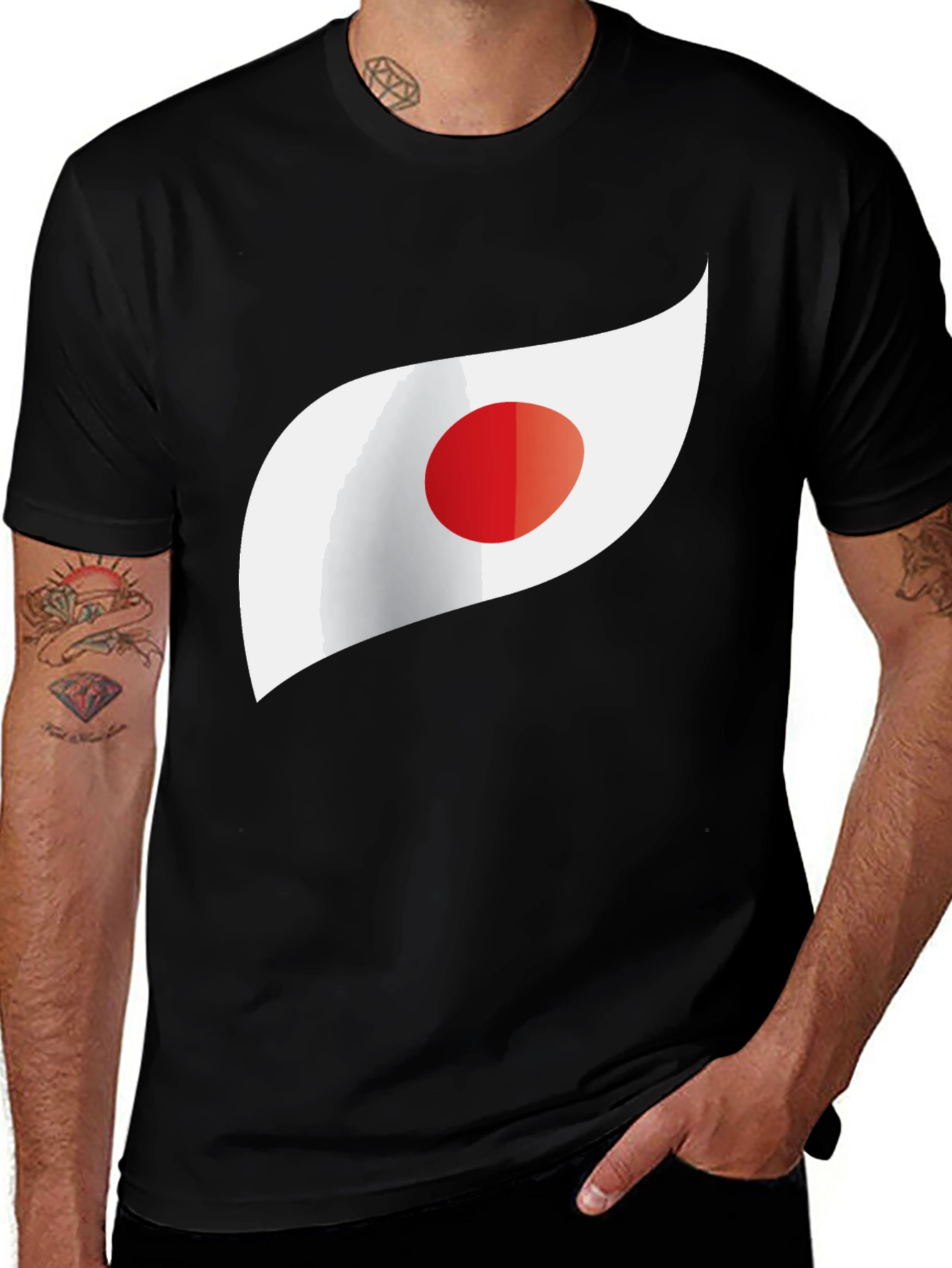 Japan Flag Inspired Graphic Tee - Black