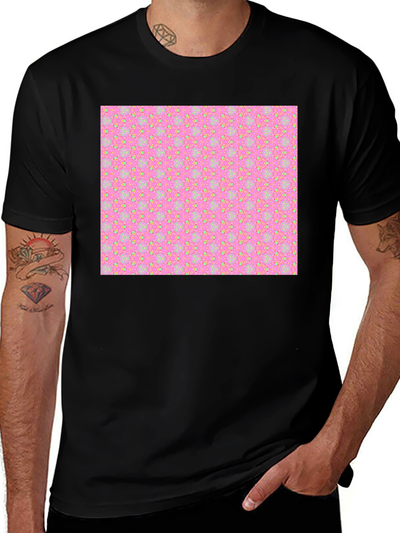 Variant 17 of Patterned T-Shirt - Pink & Yellow Design