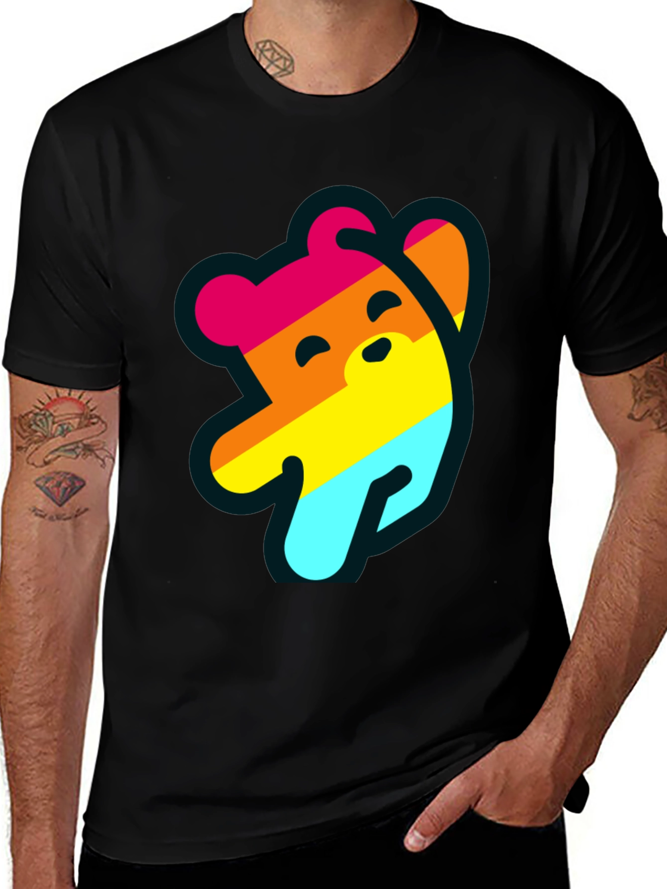 Variant 29 of Rainbow Bear Graphic Tee - Casual Black T-Shirt
