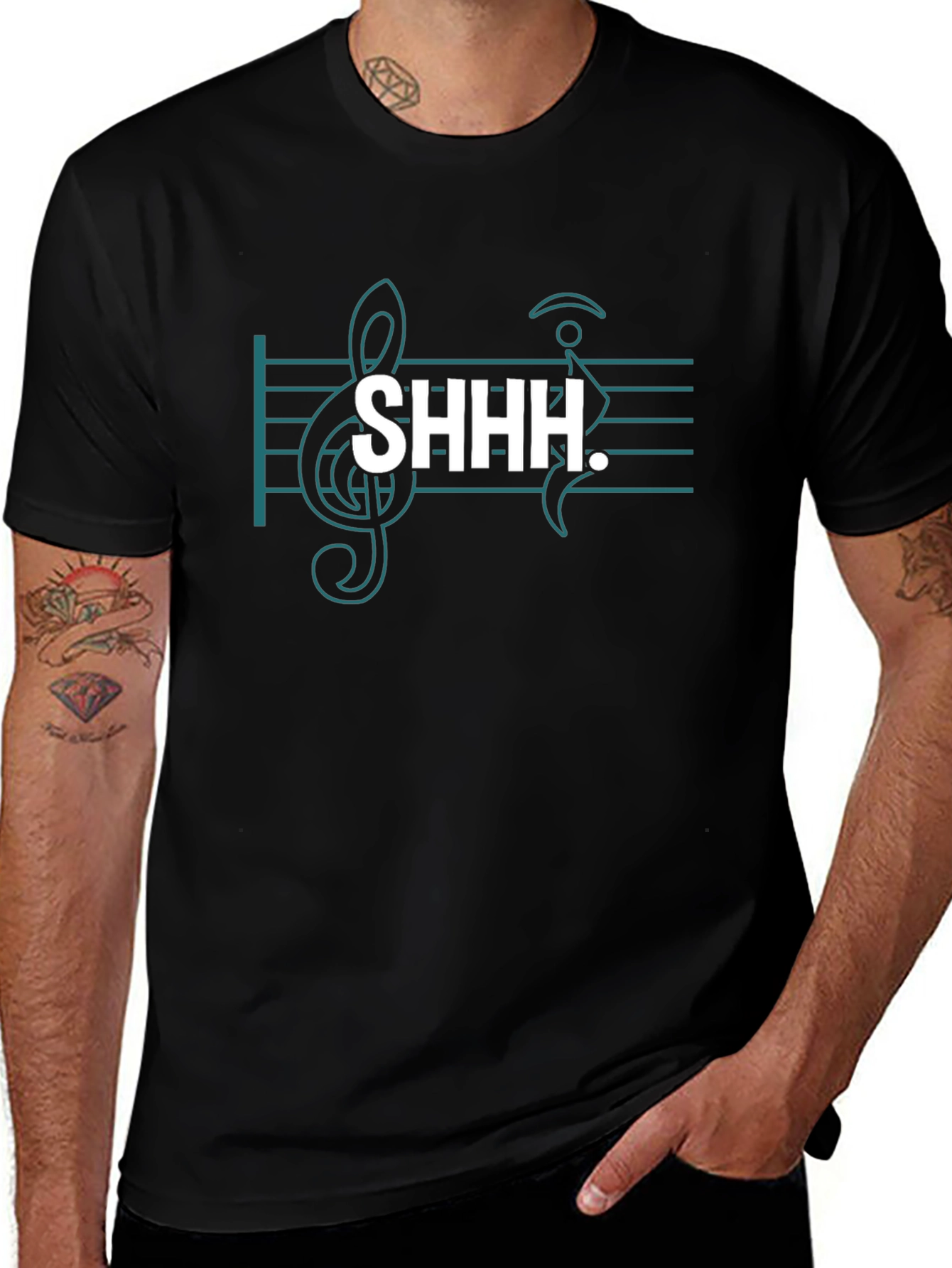 Variant 8 of Musical Shhh Graphic Tee - Black Cotton Blend