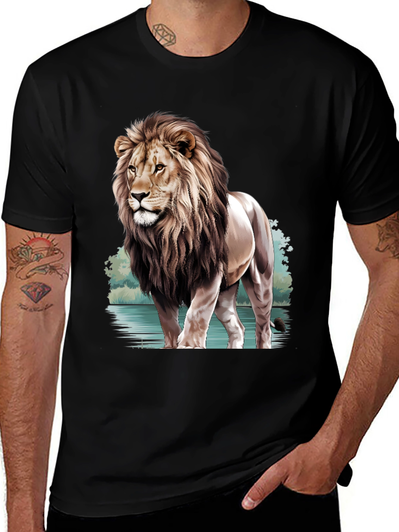 Variant 2 of Lion Graphic Print Crew Neck T-Shirt