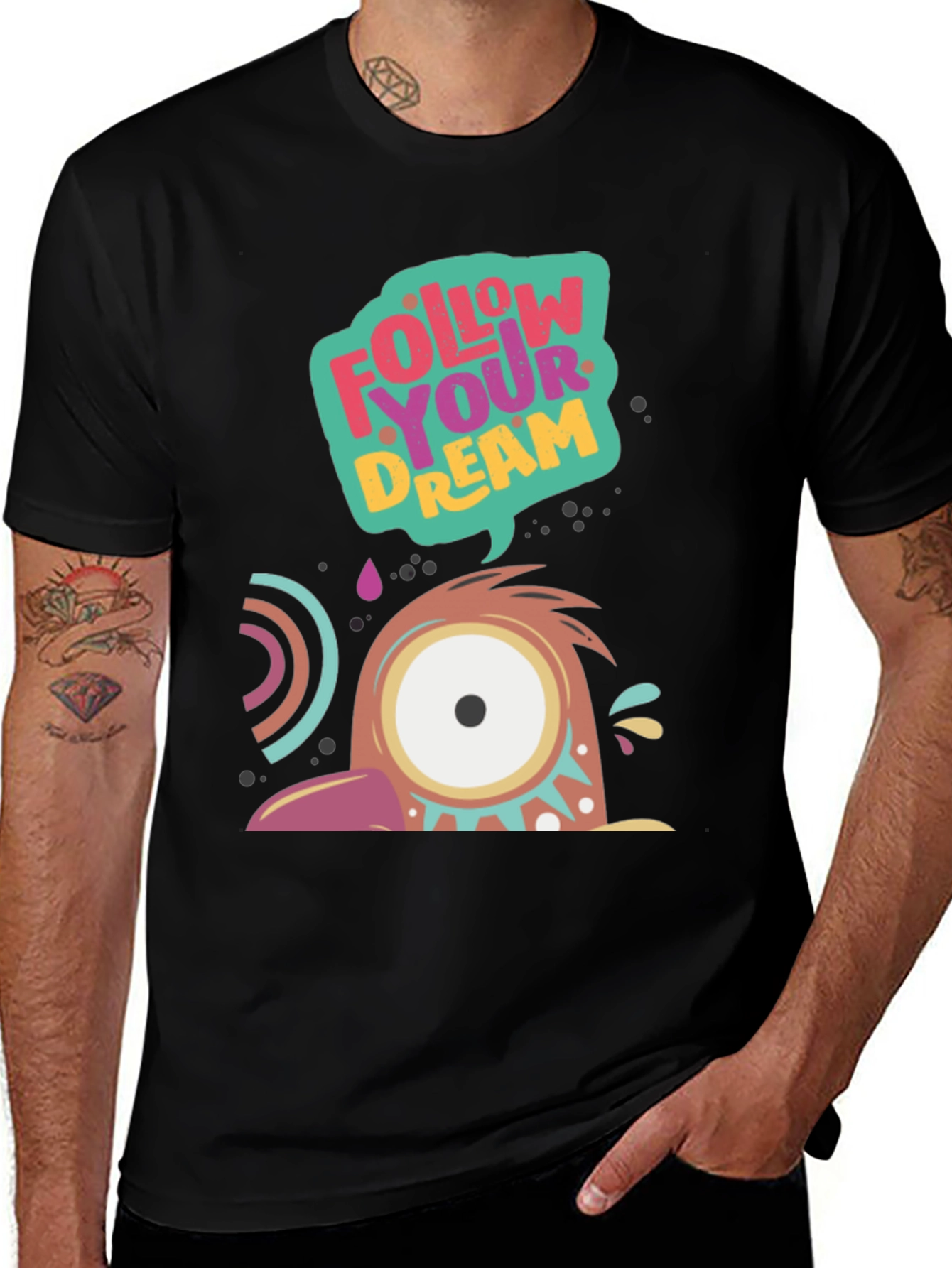 Variant 6 of Dreamy Monster Graphic Tee - Black T-Shirt