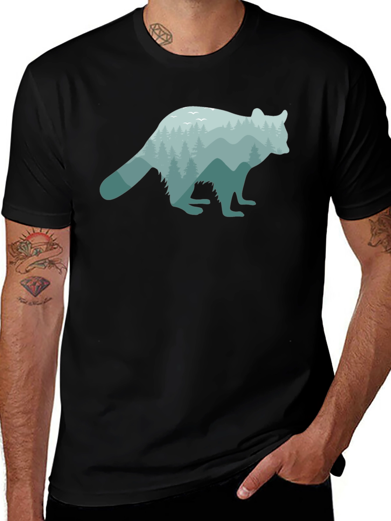 Variant 20 of Nature Raccoon Graphic Tee - Soft Black Cotton T-Shirt